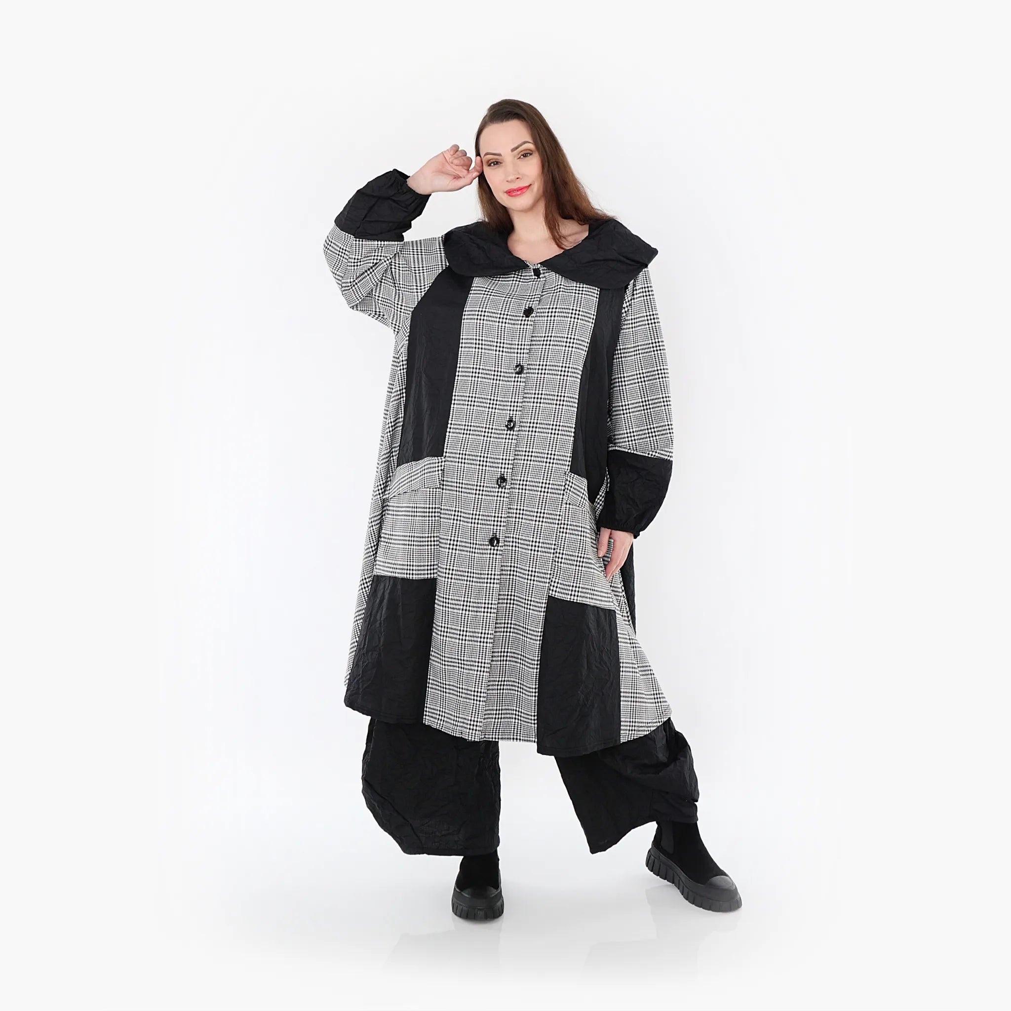  A-Form Mantel von AKH Fashion aus Baumwolle, 1444.07034, Schwarz/Weiß, Schick, Modern