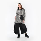  A-Form Bigshirt von AKH Fashion aus Rayon, 1445.07037, Ecru/Schwarz, Grafik, Schick, Modern