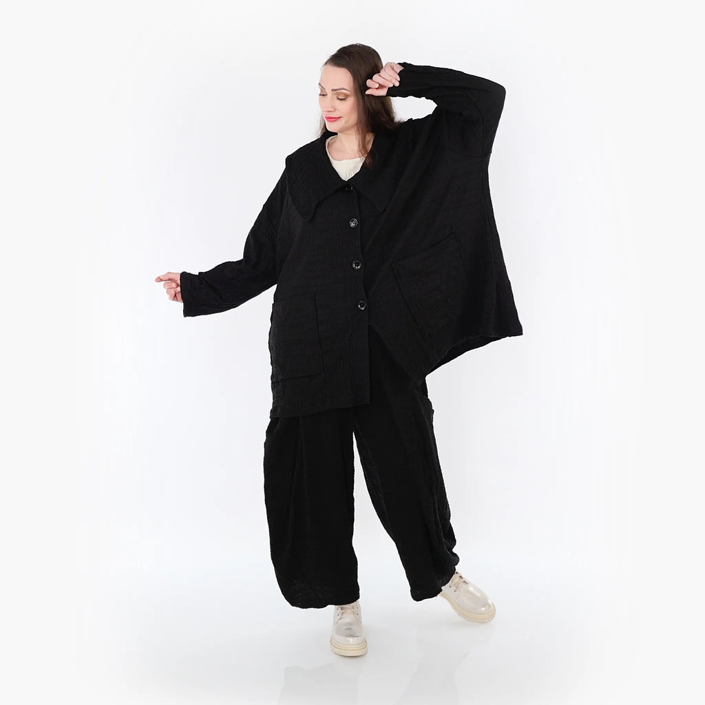  A-Form Jacke von AKH Fashion aus Baumwolle, 1447.06070, Schwarz, Streifen, Schick, Modern