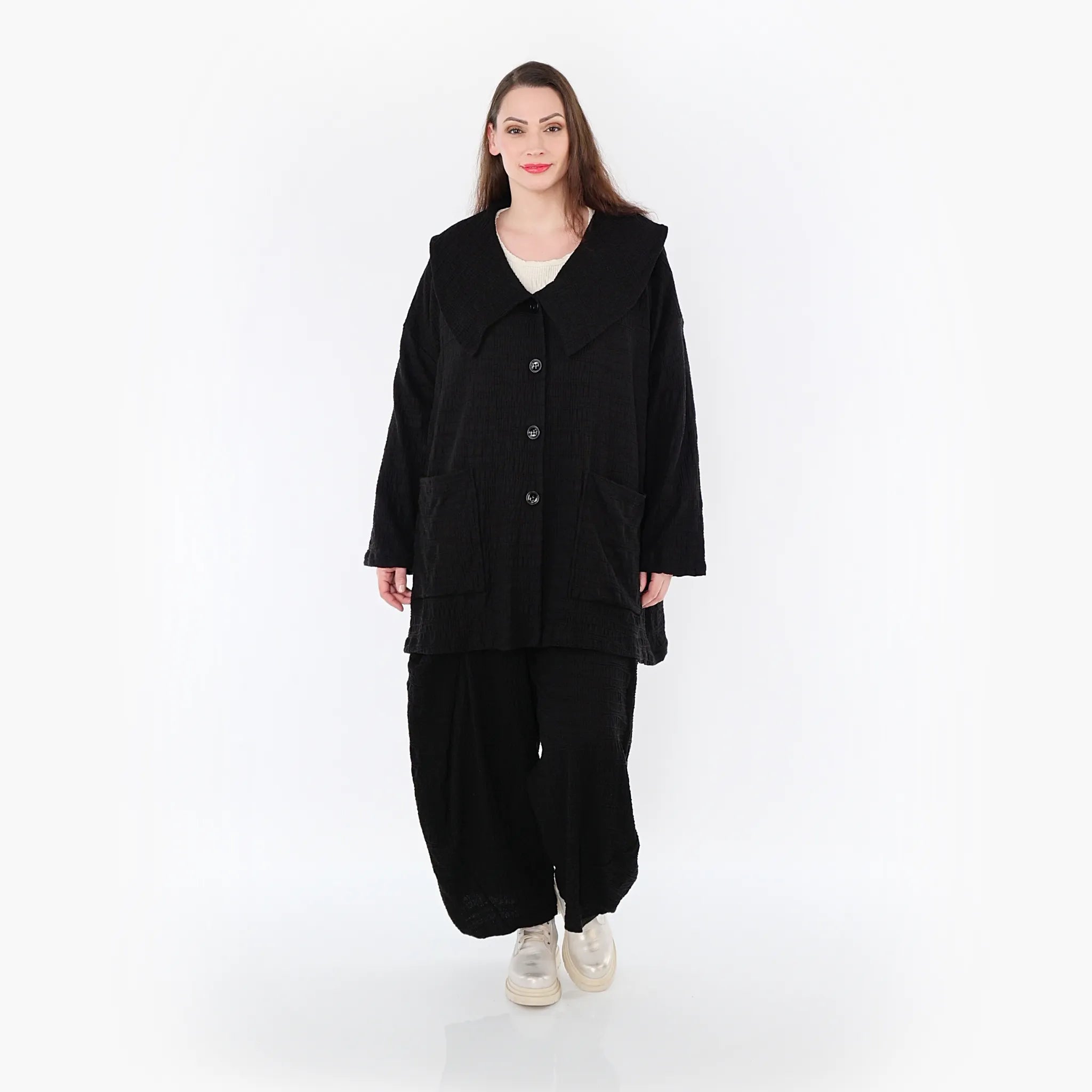 A-Form Jacke von AKH Fashion aus Baumwolle, 1447.06070, Schwarz, Streifen, Schick, Modern