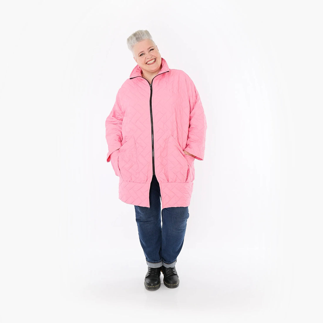  AKH Fashion Jacke in gerader Form, aus Materialmix, 1448.06550, Pink, Kariert, Schick