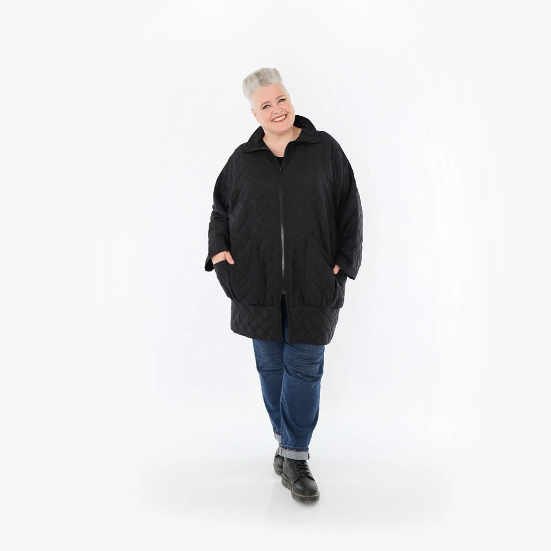  AKH Fashion Jacke in gerader Form, aus Materialmix, 1448.06550, Schwarz, Kariert, Schick
