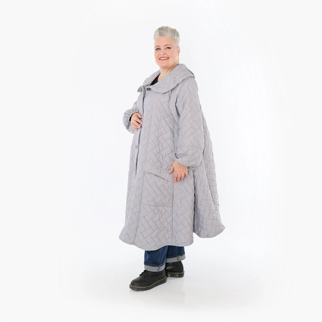  A-Form Mantel von AKH Fashion aus Materialmix, 1448.07034, Hellgrau, Kariert, Schick