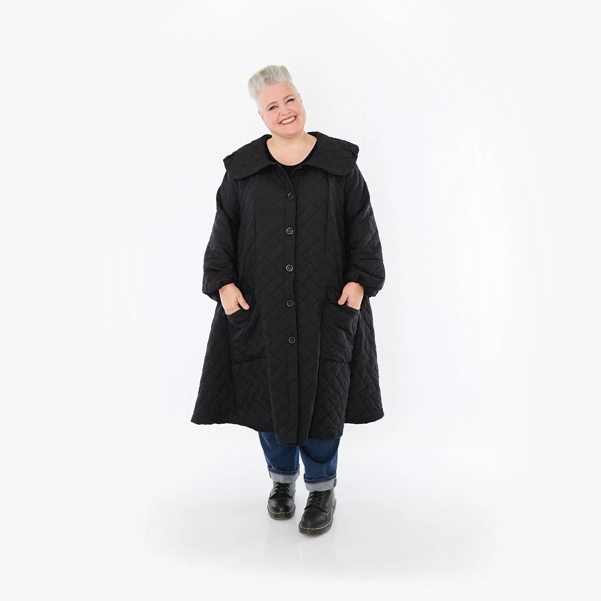  A-Form Mantel von AKH Fashion aus Materialmix, 1448.07034, Schwarz, Kariert, Schick