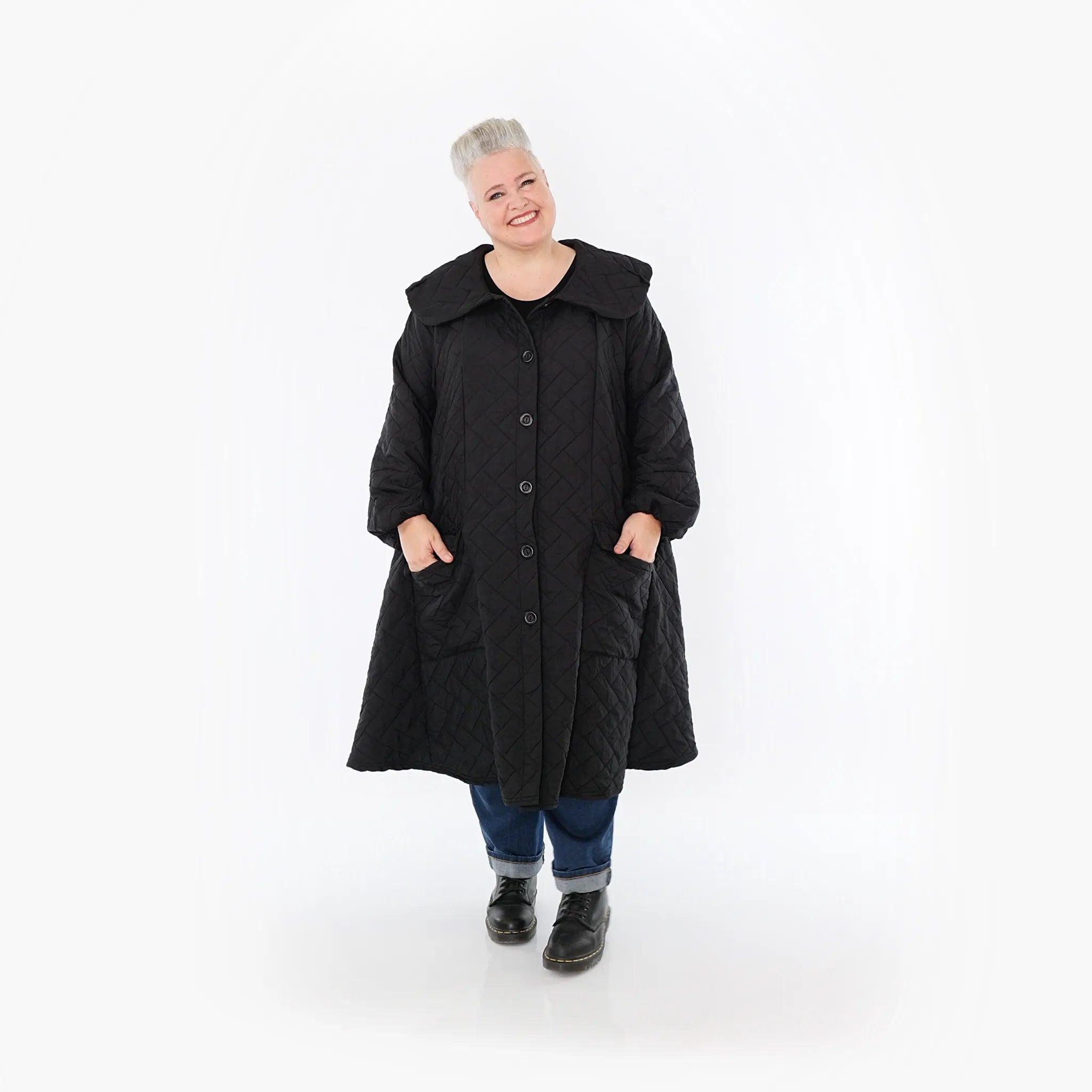 A-Form Mantel von AKH Fashion aus Materialmix, 1448.07034, Schwarz, Kariert, Schick