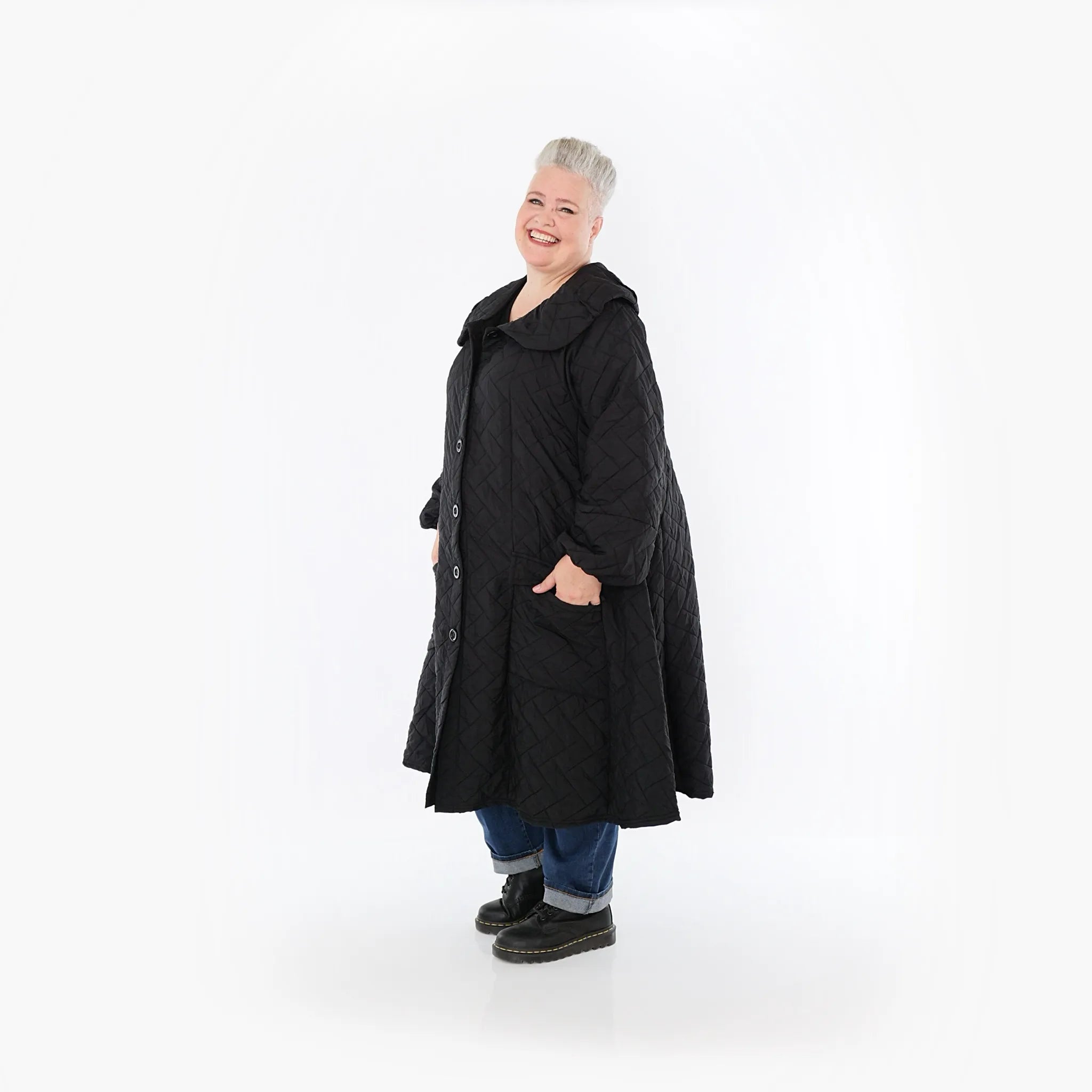  A-Form Mantel von AKH Fashion aus Materialmix, 1448.07034, Schwarz, Kariert, Schick