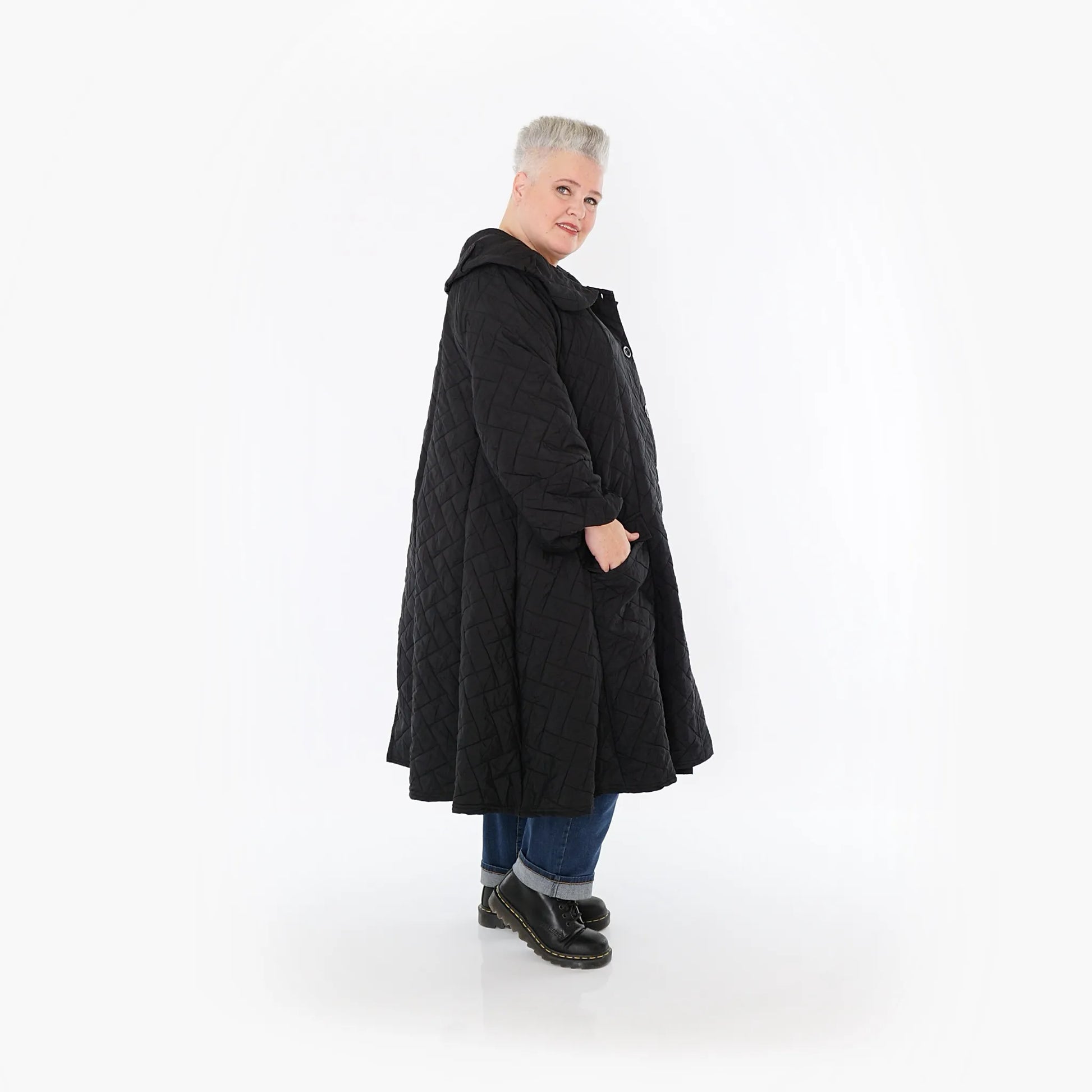  A-Form Mantel von AKH Fashion aus Materialmix, 1448.07034, Schwarz, Kariert, Schick