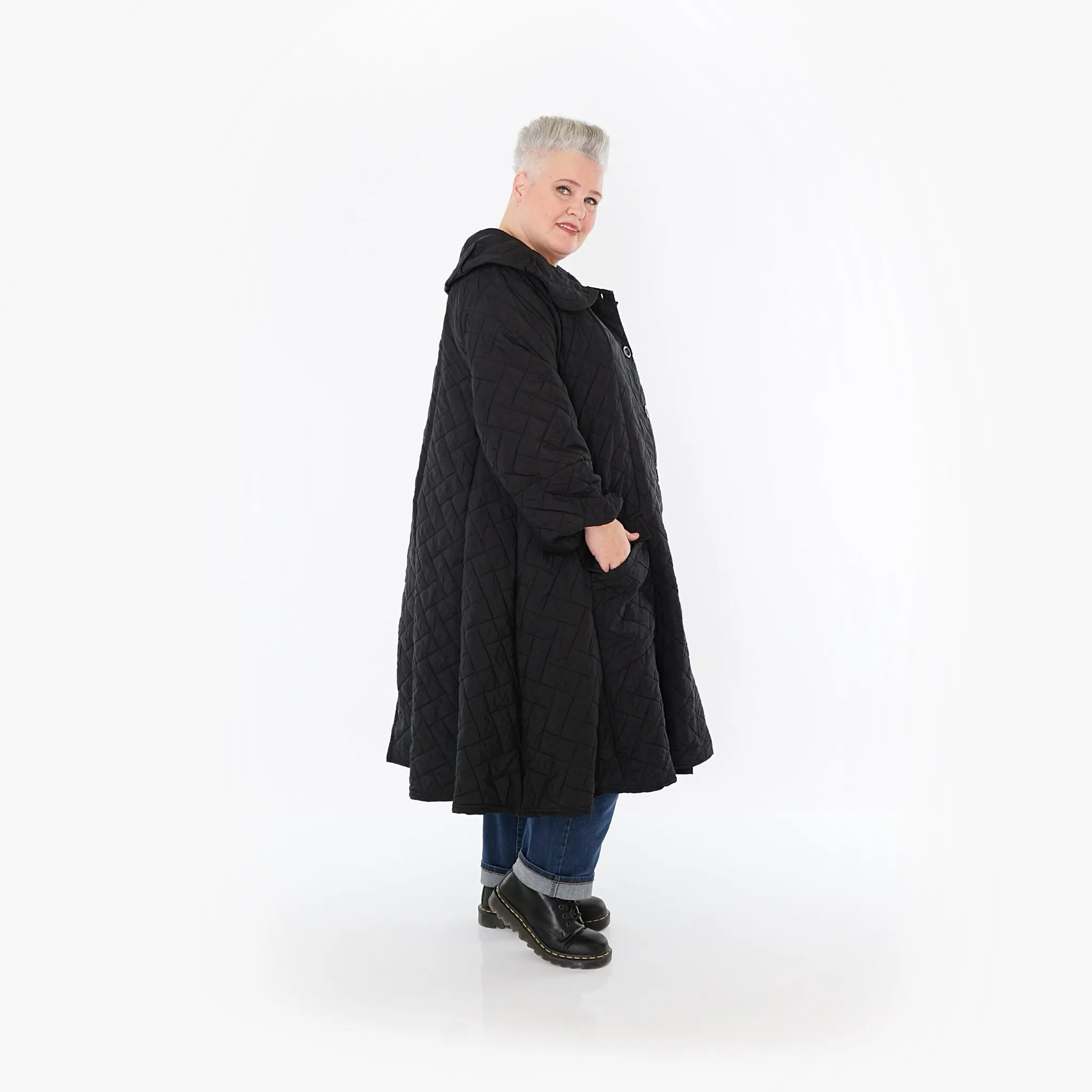  A-Form Mantel von AKH Fashion aus Materialmix, 1448.07034, Schwarz, Kariert, Schick