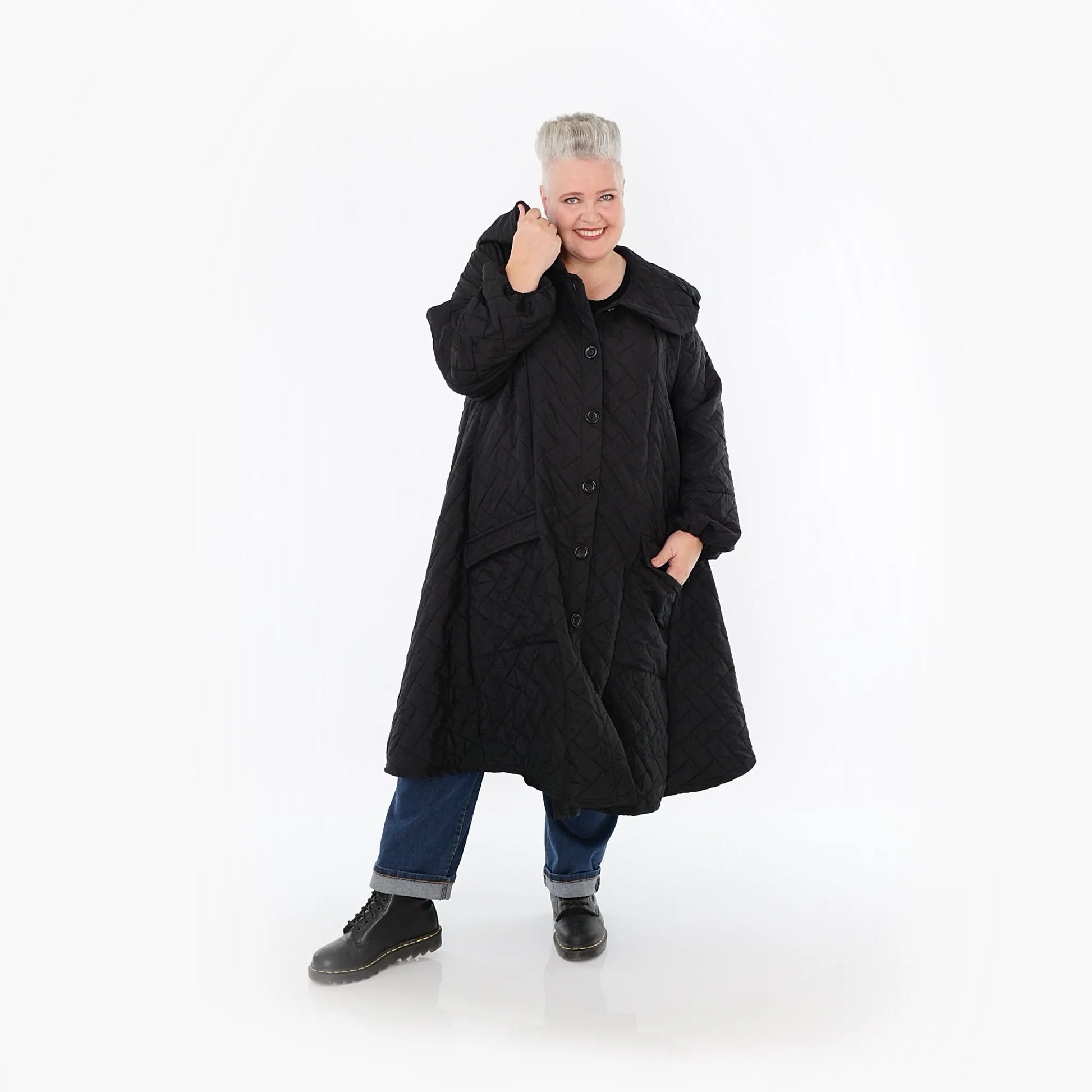 A-Form Mantel von AKH Fashion aus Materialmix, 1448.07034, Schwarz, Kariert, Schick