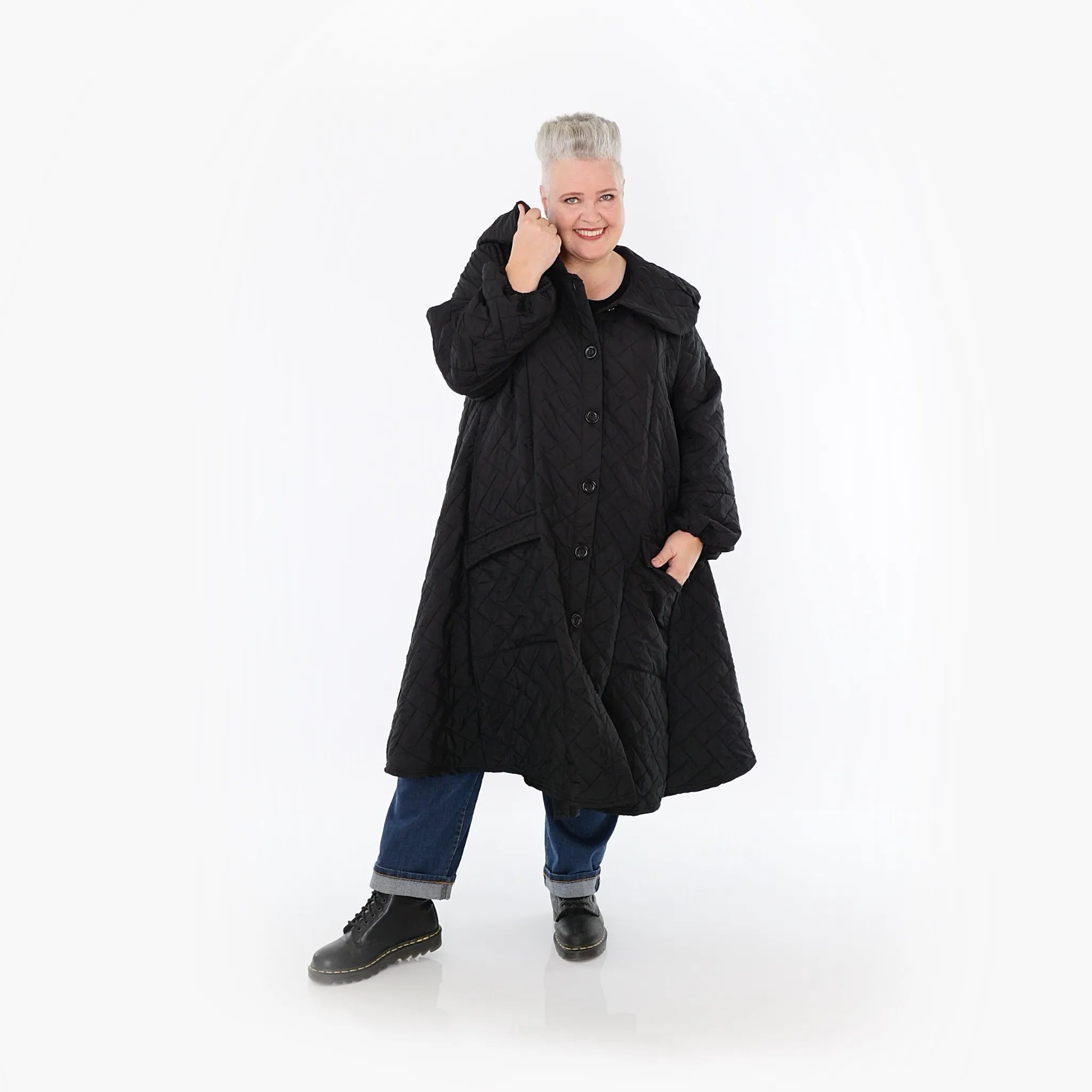  A-Form Mantel von AKH Fashion aus Materialmix, 1448.07034, Schwarz, Kariert, Schick