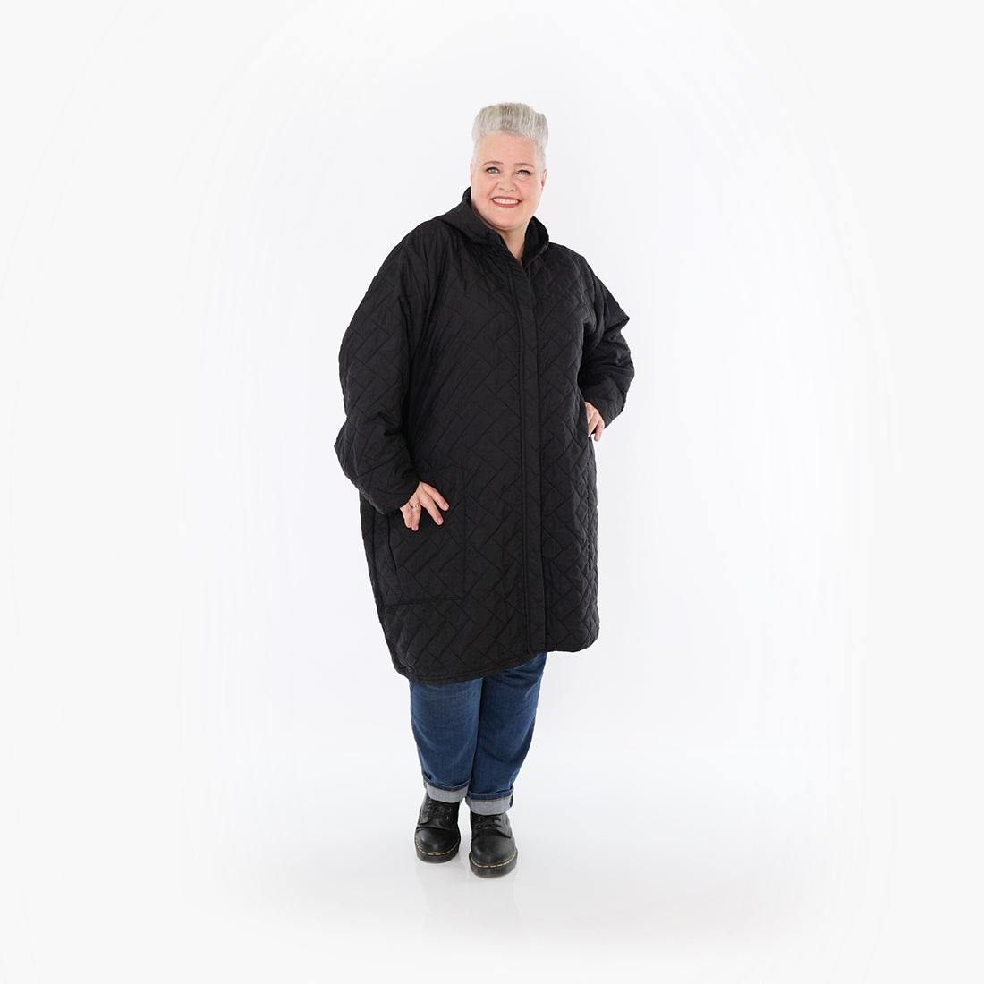  AKH Fashion Mantel in gerader Form, aus Materialmix, 1448.07035, Schwarz, Kariert, Schick