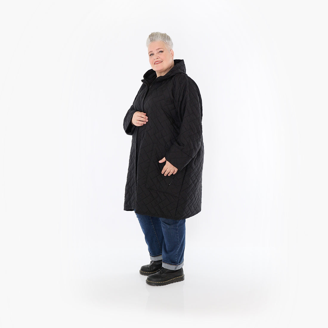  AKH Fashion Mantel in gerader Form, aus Materialmix, 1448.07035, Schwarz, Kariert, Schick