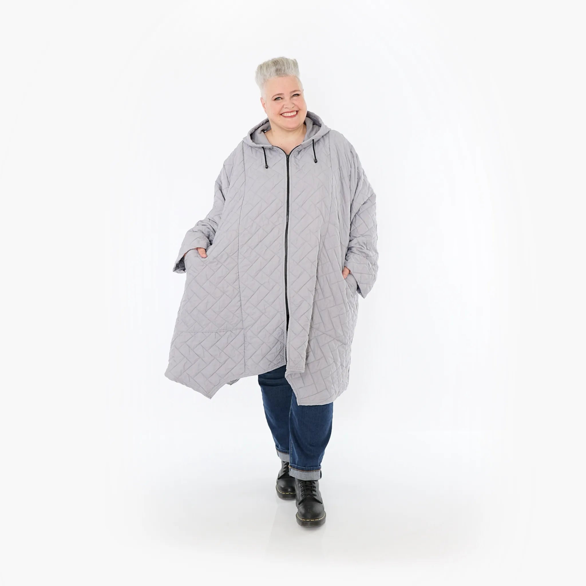  A-Form Mantel von AKH Fashion aus Materialmix, 1448.07043, Hellgrau, Kariert, Schick