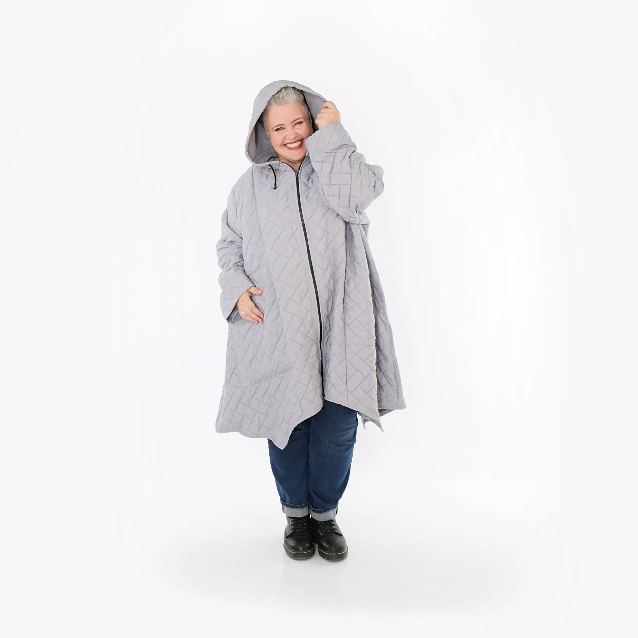  A-Form Mantel von AKH Fashion aus Materialmix, 1448.07043, Hellgrau, Kariert, Schick