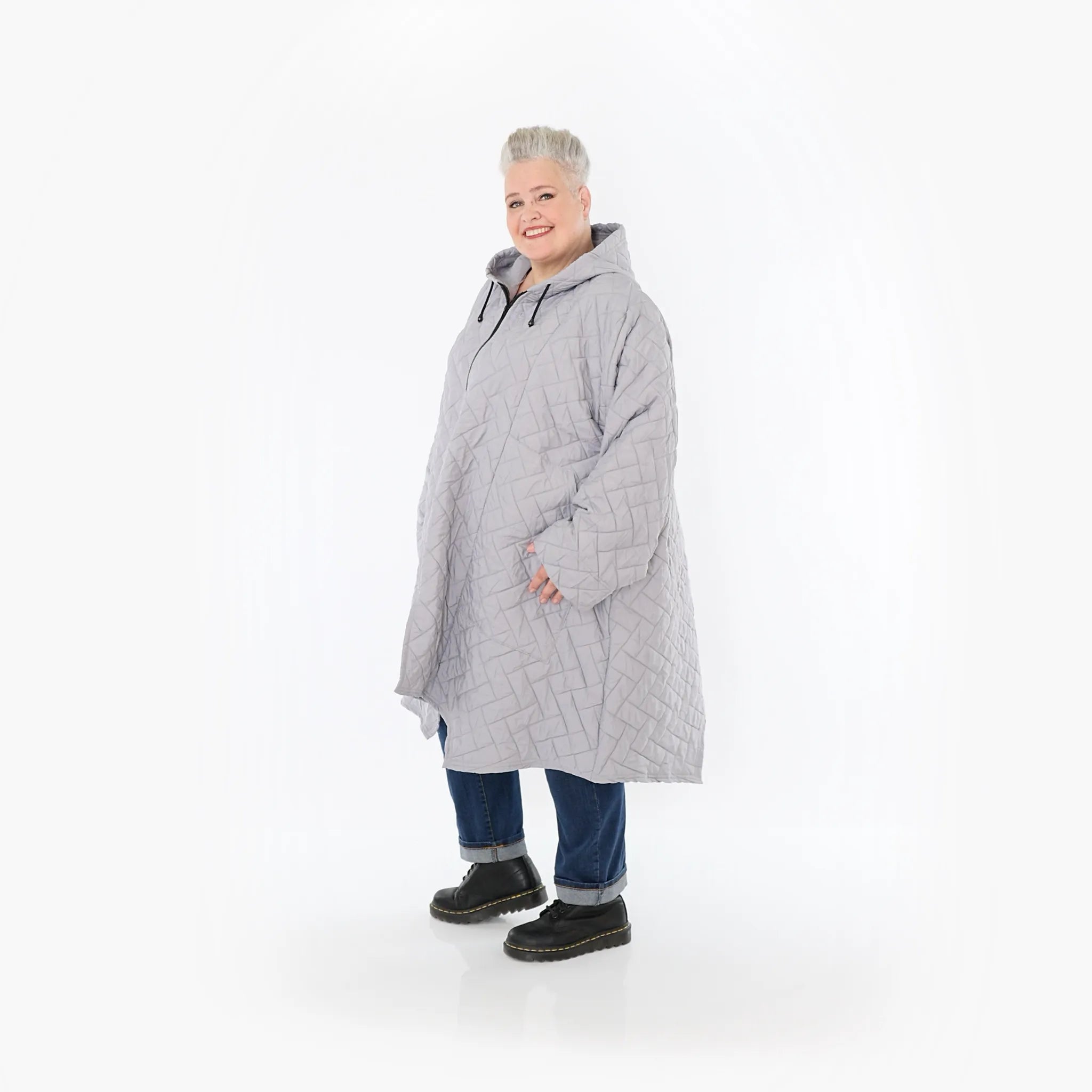  A-Form Mantel von AKH Fashion aus Materialmix, 1448.07043, Hellgrau, Kariert, Schick