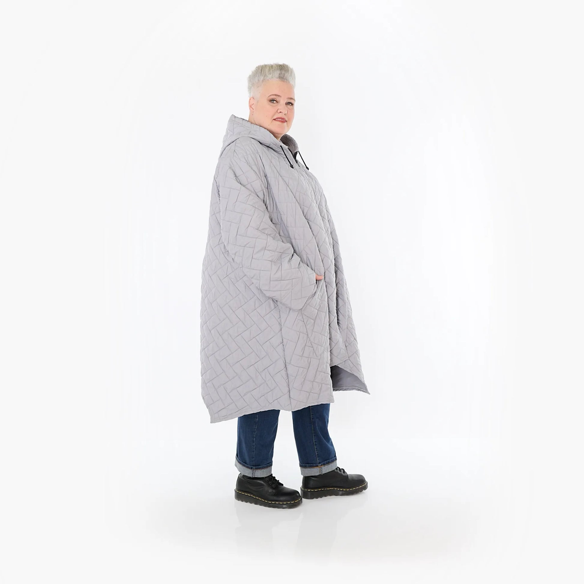  A-Form Mantel von AKH Fashion aus Materialmix, 1448.07043, Hellgrau, Kariert, Schick