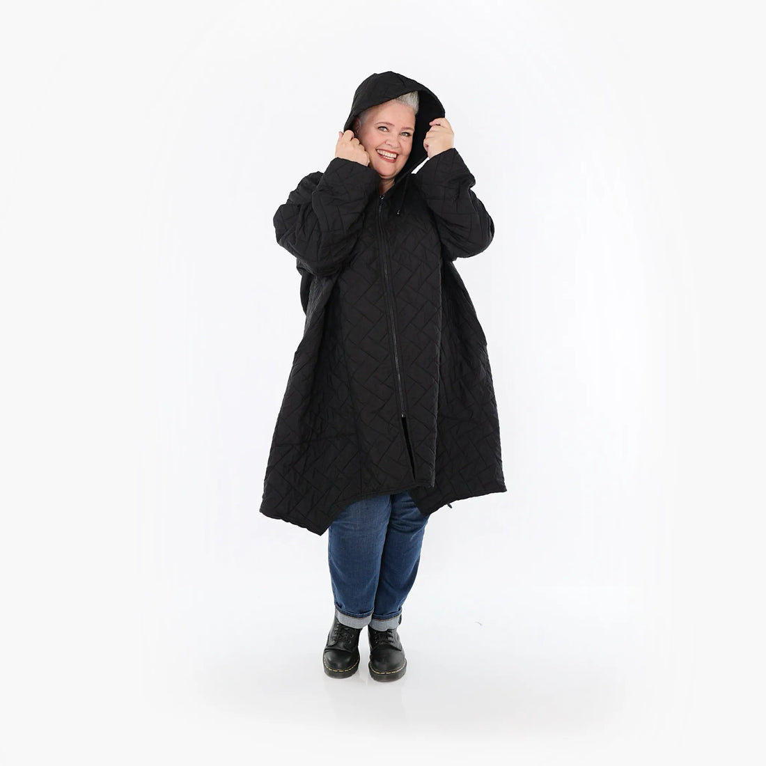  A-Form Mantel von AKH Fashion aus Materialmix, 1448.07043, Schwarz, Kariert, Schick
