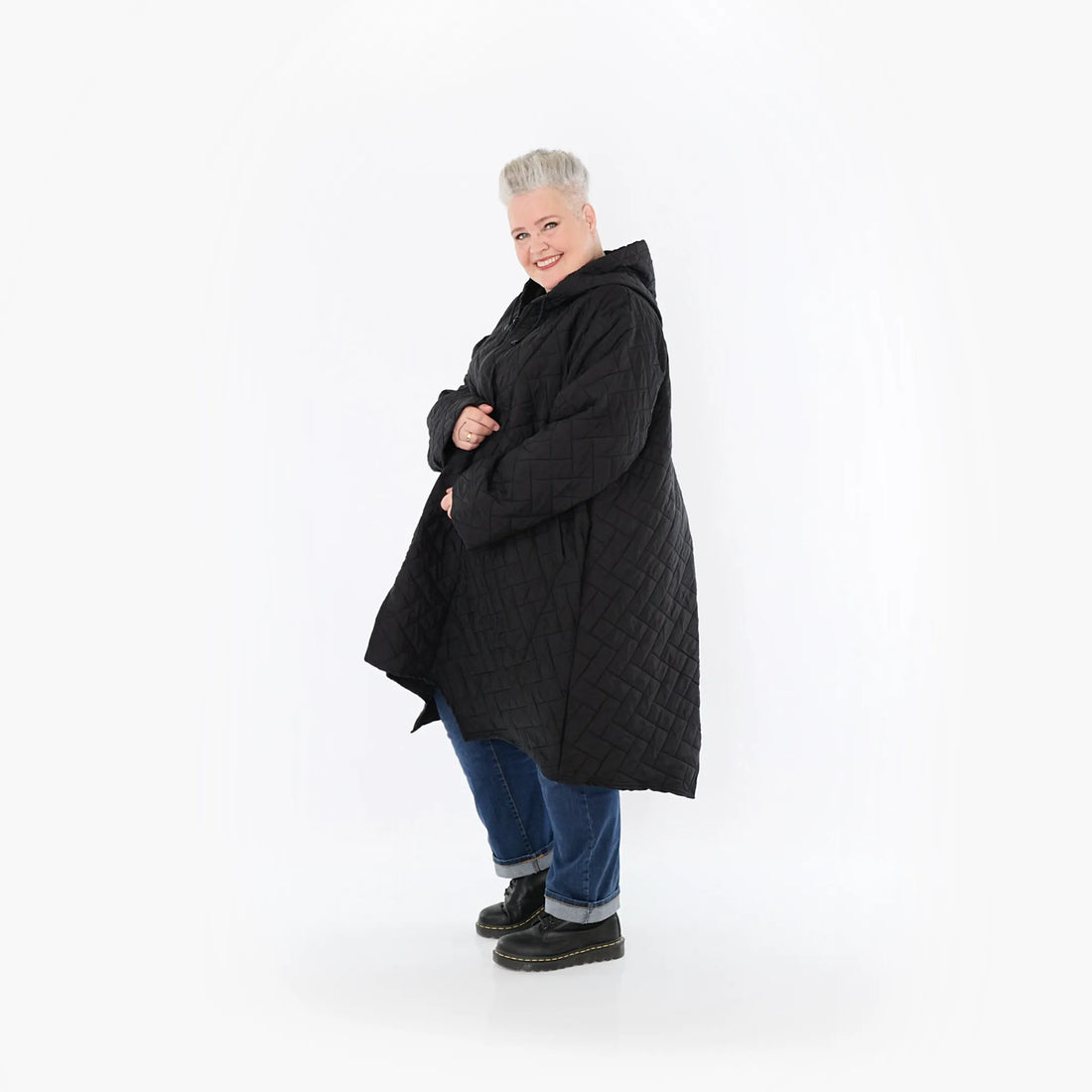  A-Form Mantel von AKH Fashion aus Materialmix, 1448.07043, Schwarz, Kariert, Schick