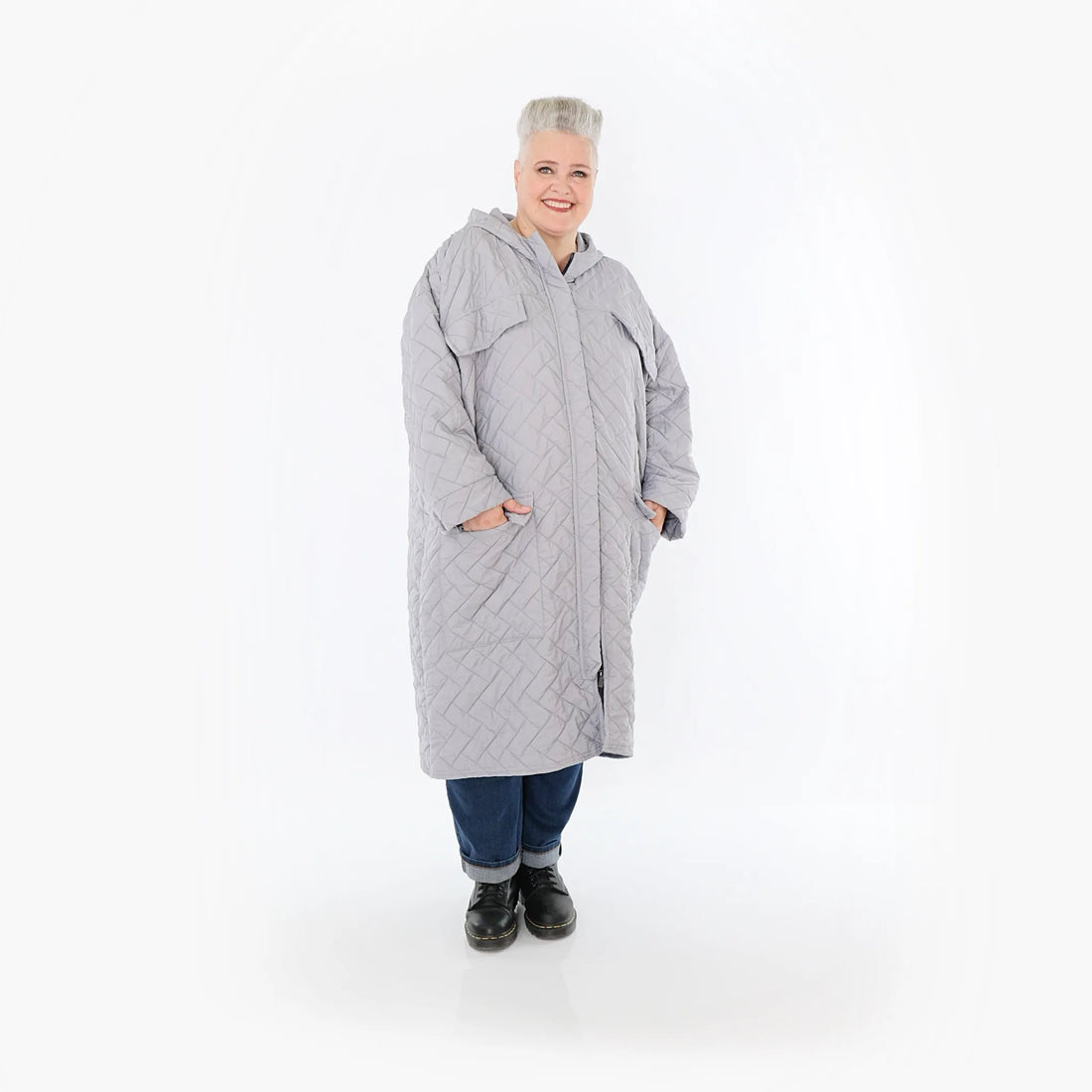  A-Form Mantel von AKH Fashion aus Materialmix, 1448.07044, Hellgrau, Kariert, Schick