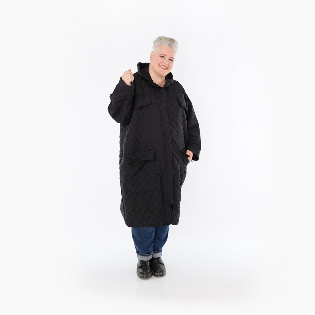  A-Form Mantel von AKH Fashion aus Materialmix, 1448.07044, Schwarz, Kariert, Schick