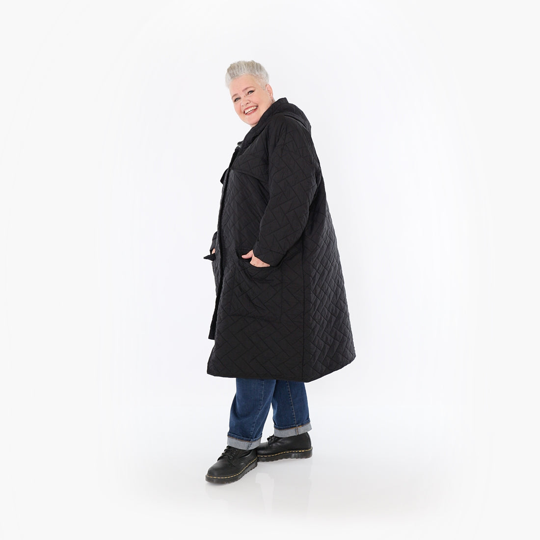  A-Form Mantel von AKH Fashion aus Materialmix, 1448.07044, Schwarz, Kariert, Schick