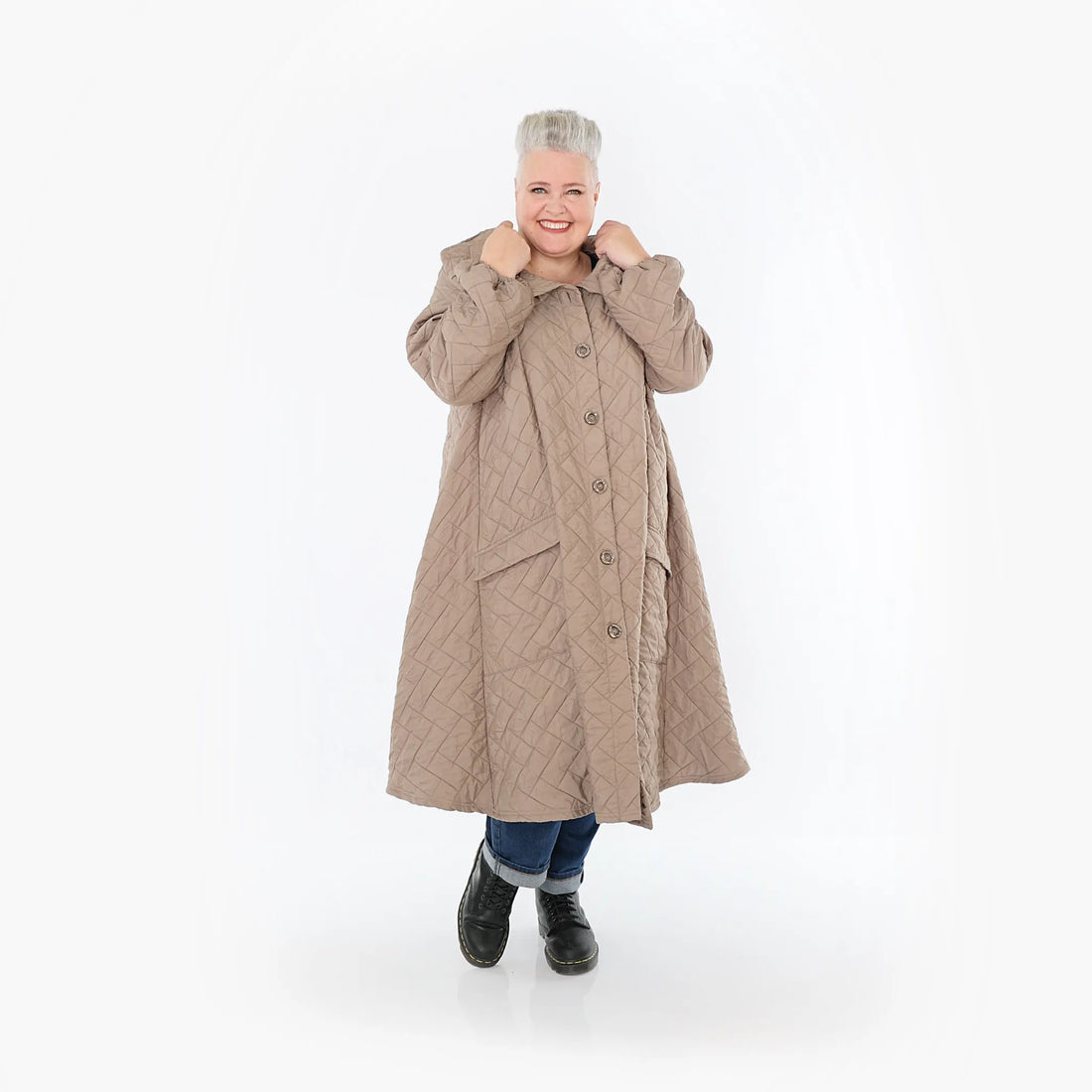  A-Form Mantel von AKH Fashion aus Materialmix, 1448.07034, Cognac, Kariert, Schick, Schick