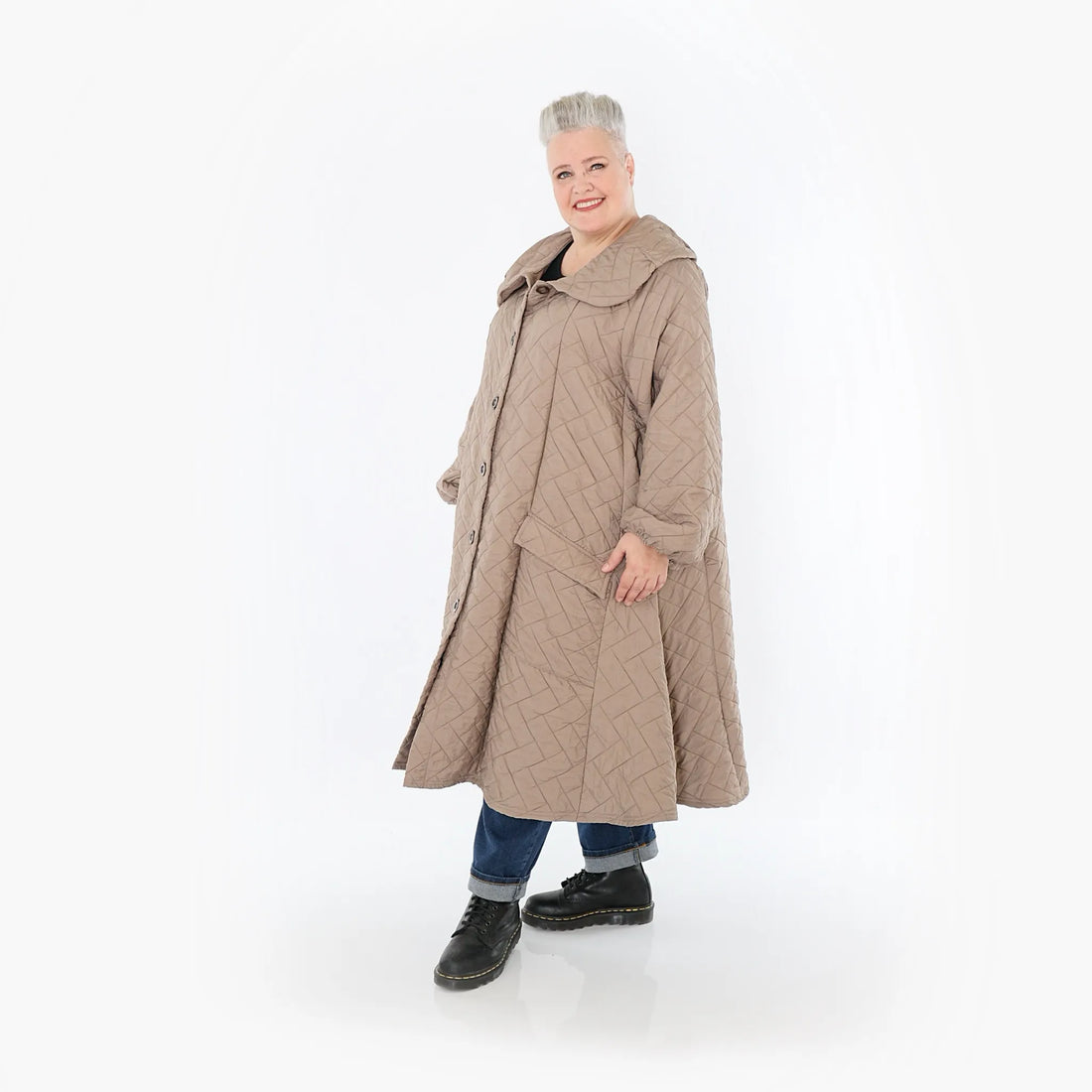  A-Form Mantel von AKH Fashion aus Materialmix, 1448.07034, Cognac, Kariert, Schick, Schick