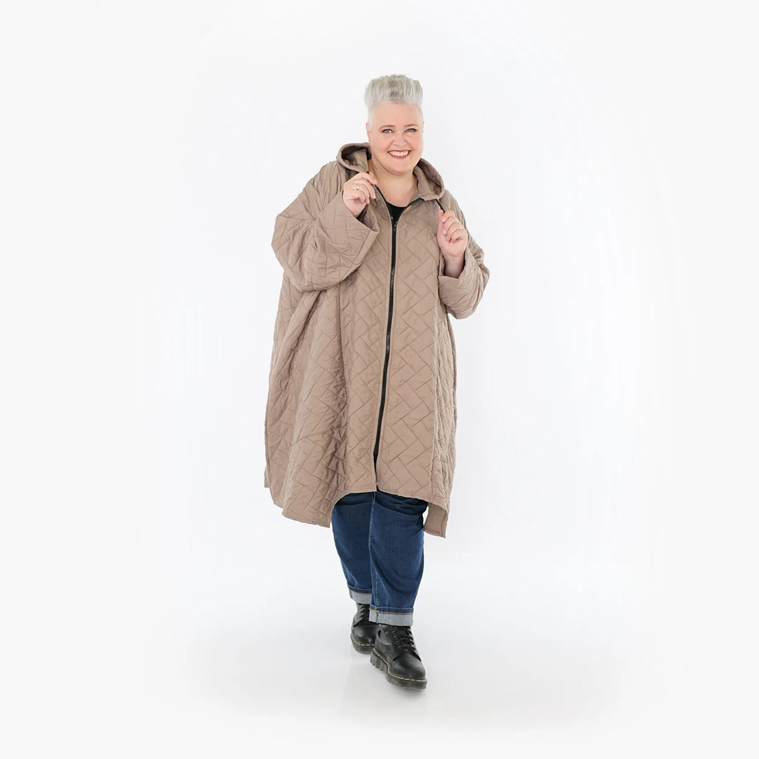  A-Form Mantel von AKH Fashion aus Materialmix, 1448.07043, Cognac, Kariert, Schick, Schick