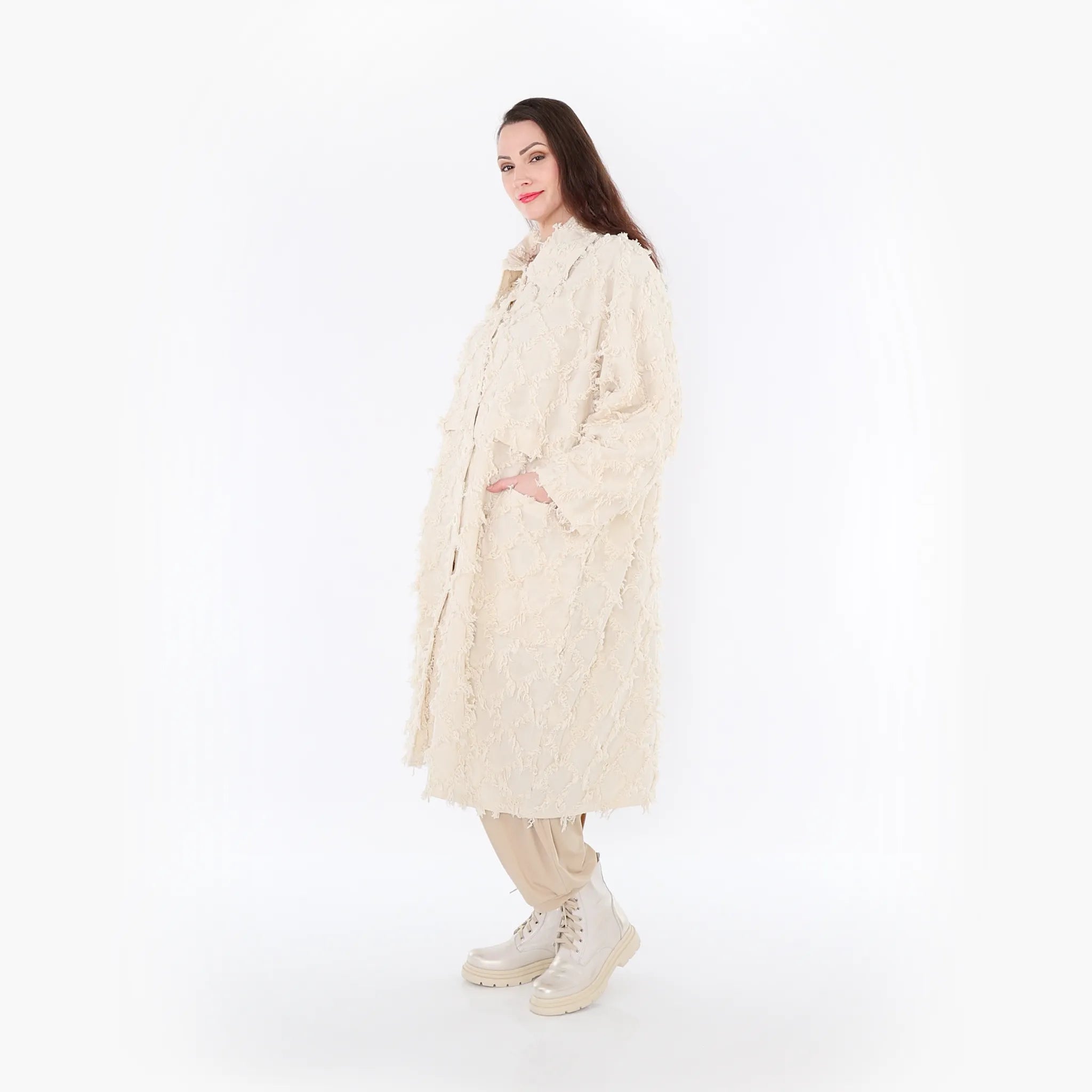  AKH Fashion Mantel in gerader Form, aus Baumwolle, 1449.07041, Beige, Raute, Schick