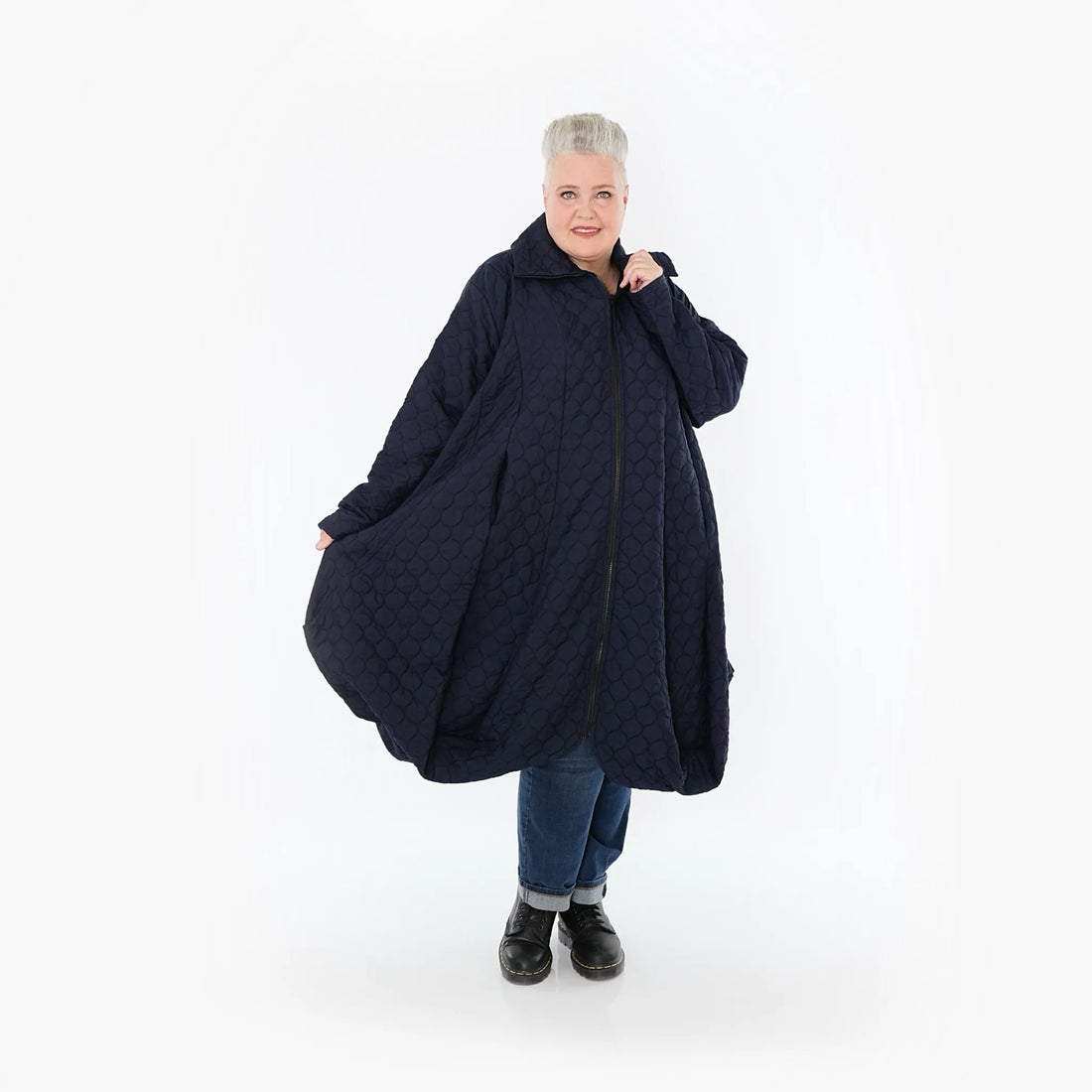  Ballonmantel von AKH Fashion aus Materialmix, 1450.00142, Navy, Jacquard, Schick, Modern