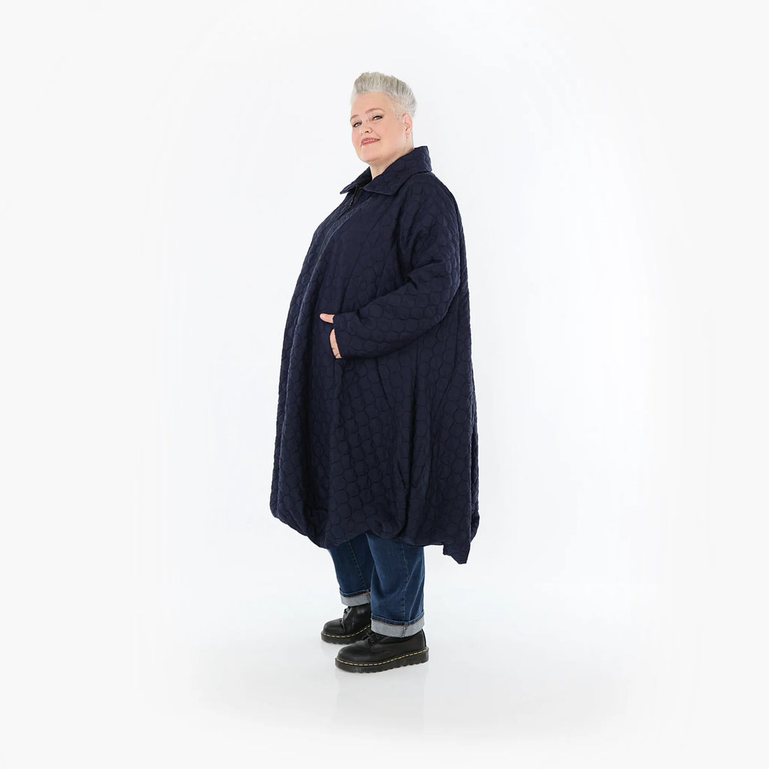  Ballonmantel von AKH Fashion aus Materialmix, 1450.00142, Navy, Jacquard, Schick, Modern