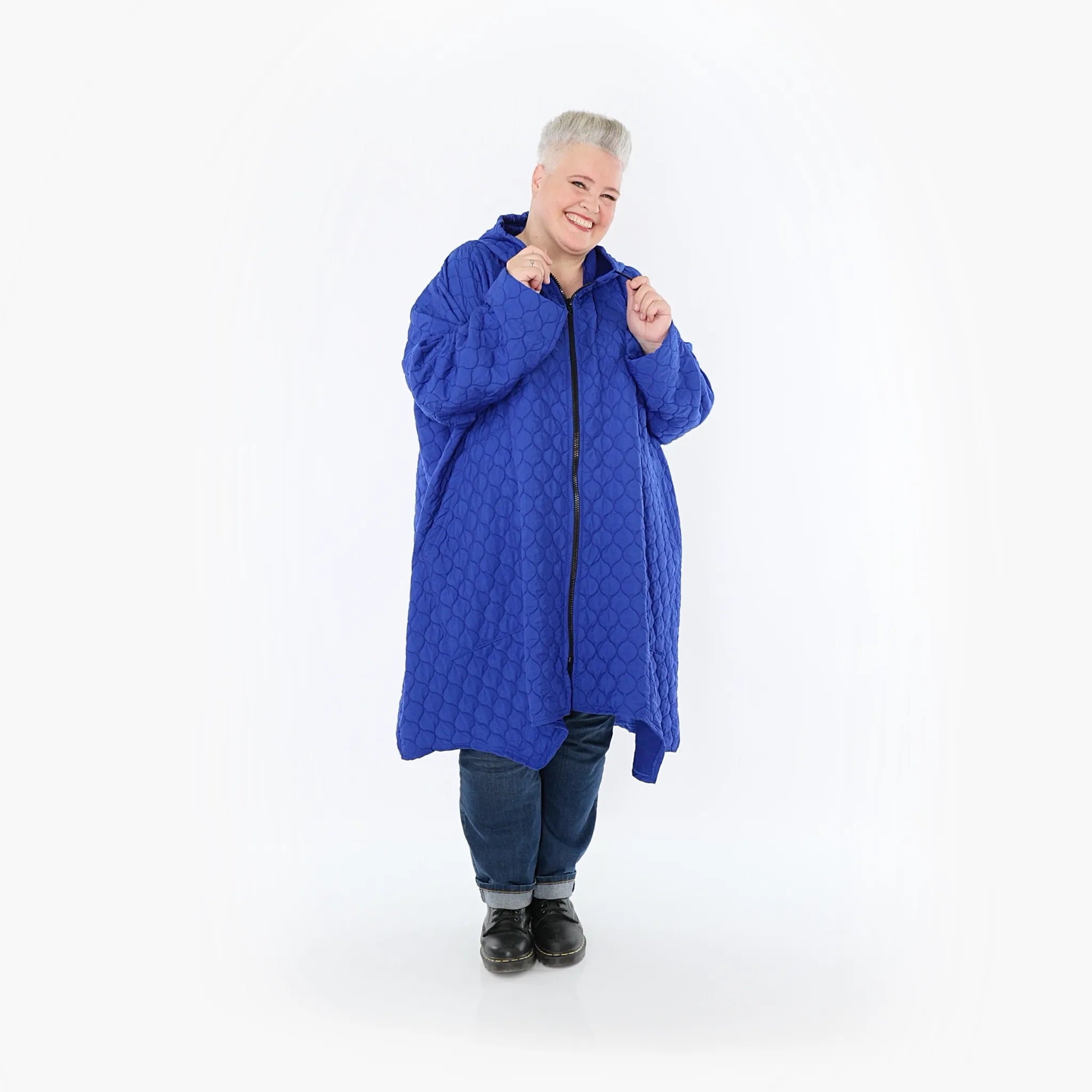  A-Form Mantel von AKH Fashion aus Materialmix, 1450.07043, Royalblau, Jacquard, Schick