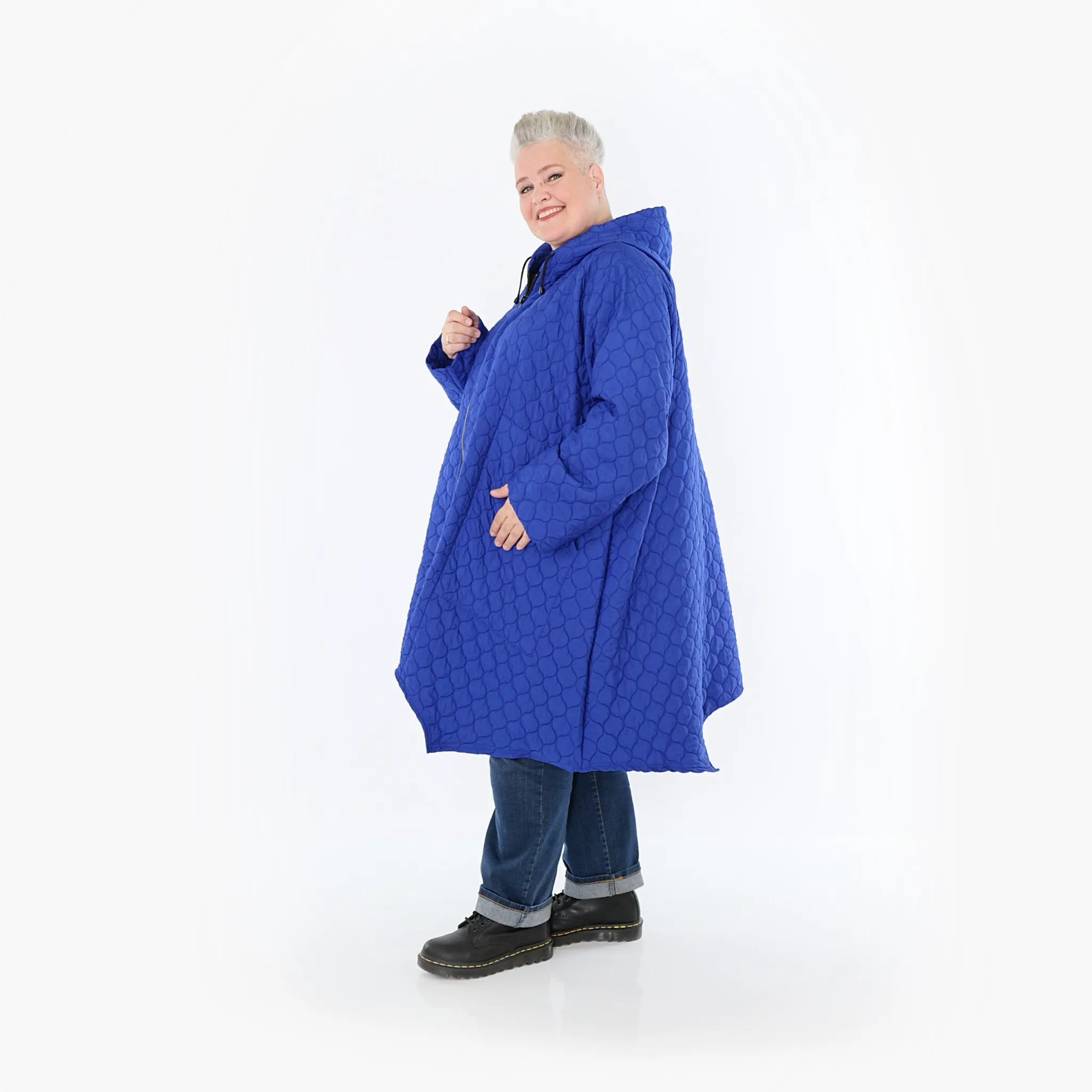  A-Form Mantel von AKH Fashion aus Materialmix, 1450.07043, Royalblau, Jacquard, Schick