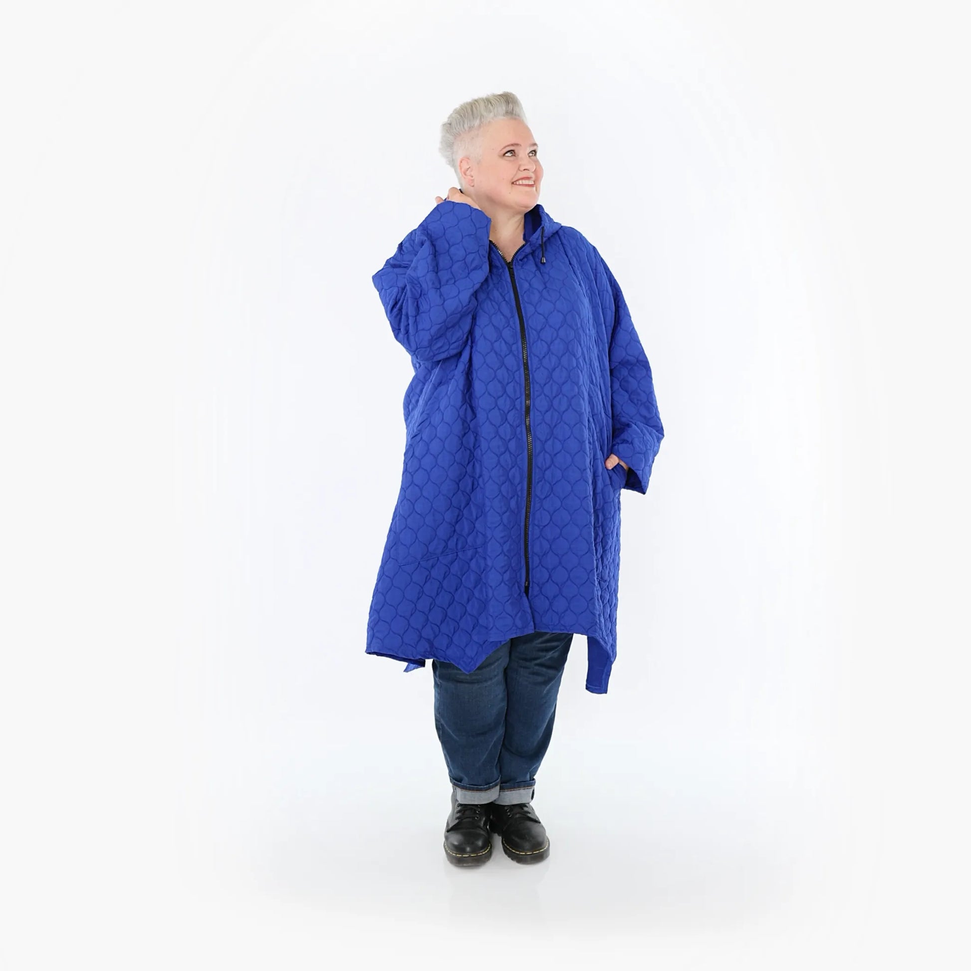  A-Form Mantel von AKH Fashion aus Materialmix, 1450.07043, Royalblau, Jacquard, Schick