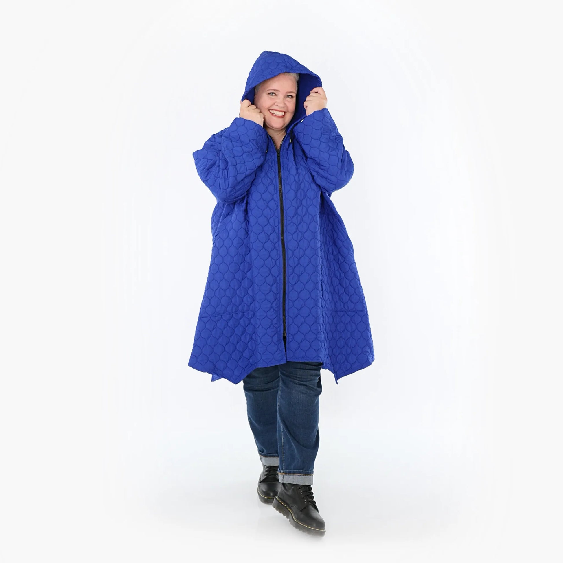  A-Form Mantel von AKH Fashion aus Materialmix, 1450.07043, Royalblau, Jacquard, Schick