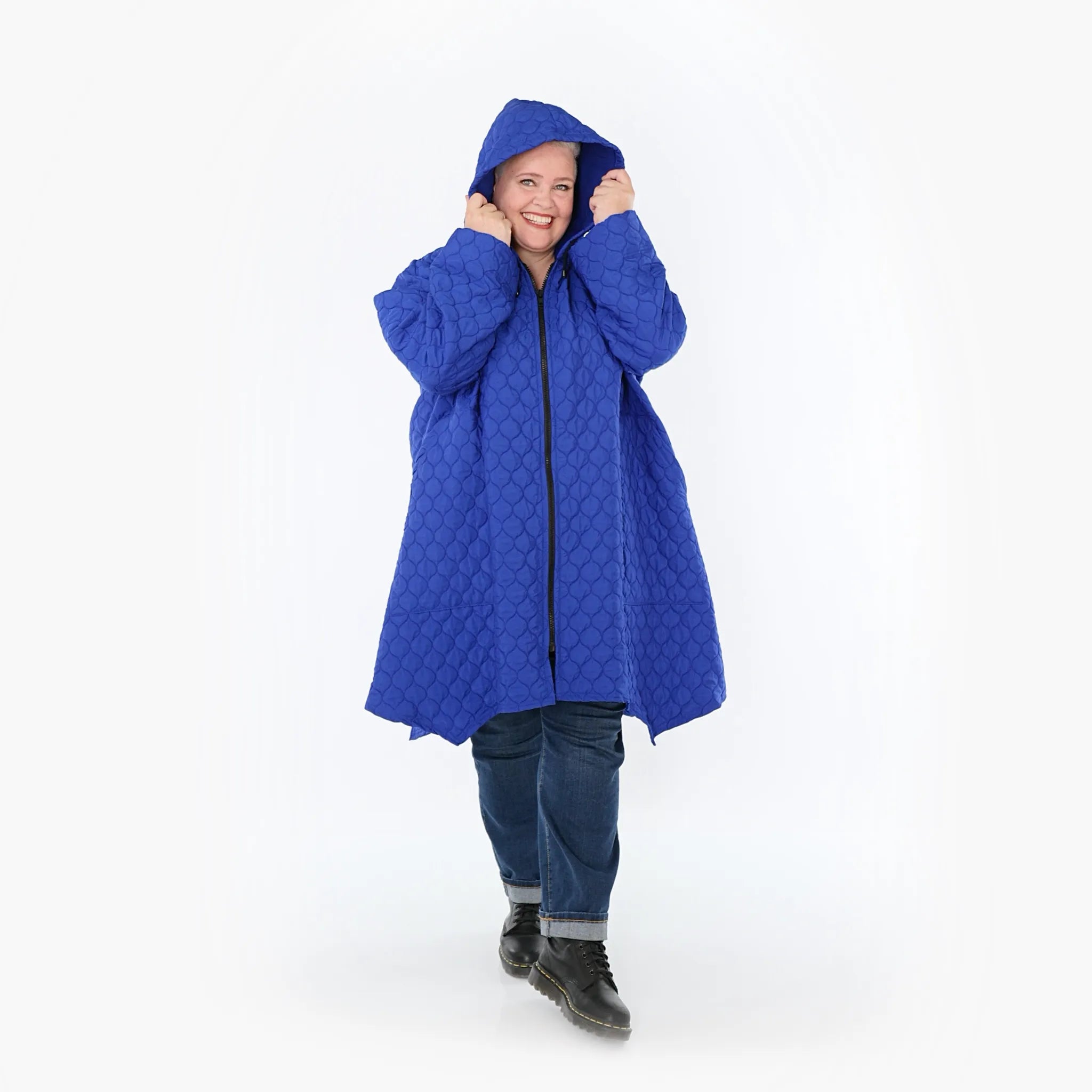  A-Form Mantel von AKH Fashion aus Materialmix, 1450.07043, Royalblau, Jacquard, Schick