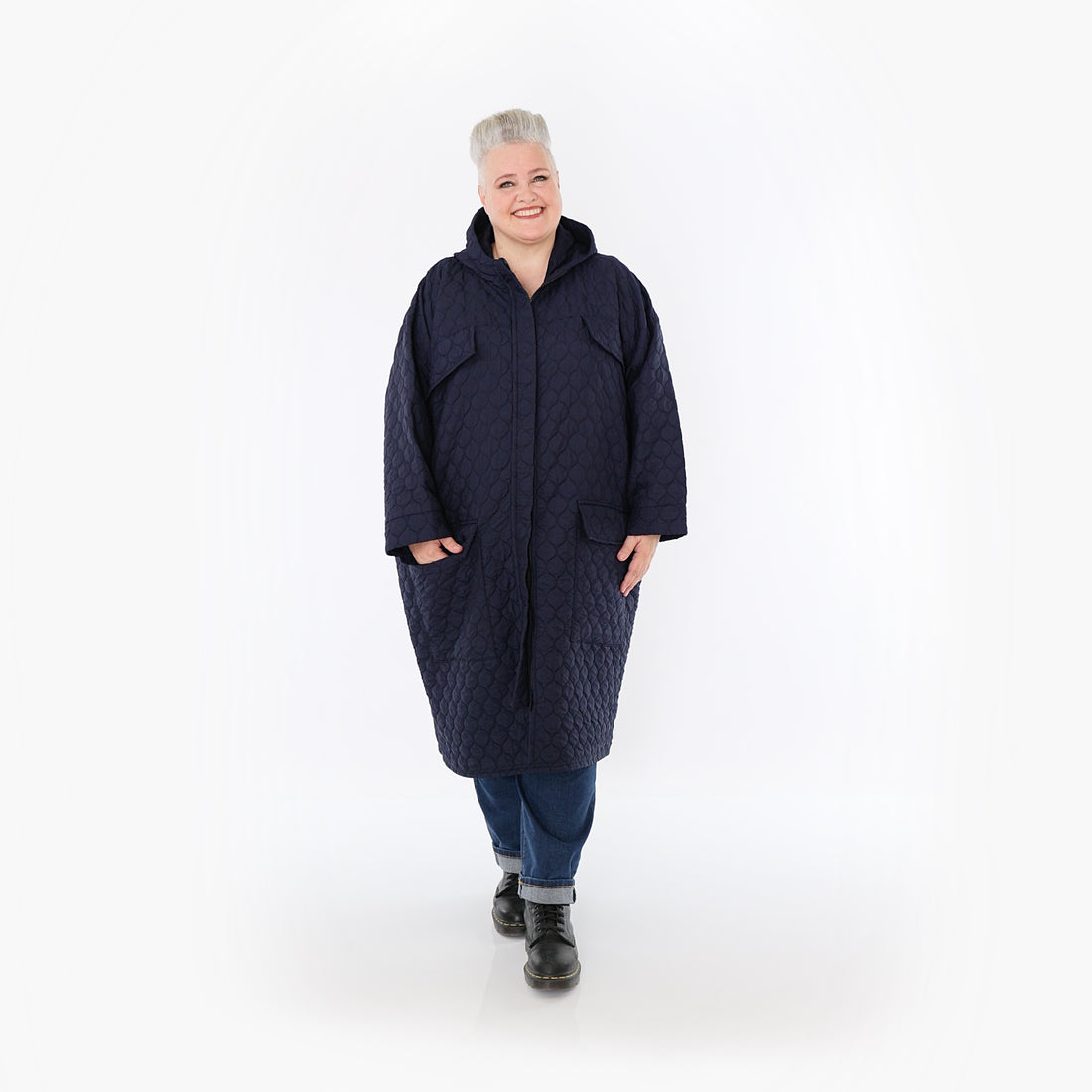  AKH Fashion Mantel in gerader Form, aus Materialmix, 1450.07044, Navy, Jacquard, Schick