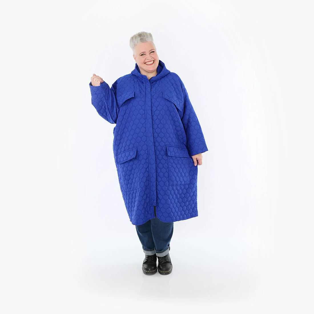  AKH Fashion Mantel in gerader Form, aus Materialmix, 1450.07044, Royalblau, Jacquard