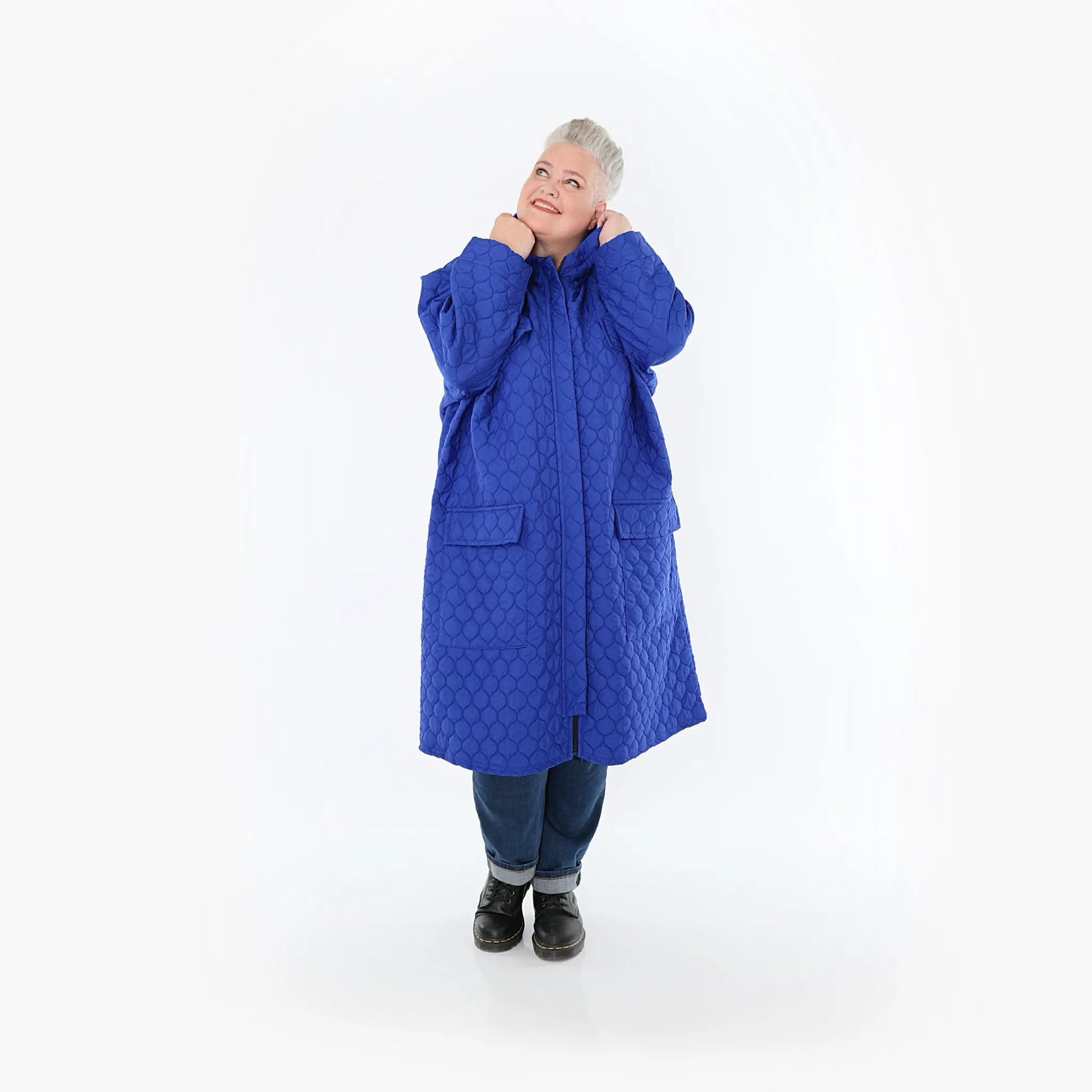  AKH Fashion Mantel in gerader Form, aus Materialmix, 1450.07044, Royalblau, Jacquard