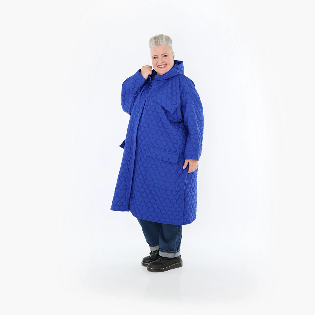  AKH Fashion Mantel in gerader Form, aus Materialmix, 1450.07044, Royalblau, Jacquard
