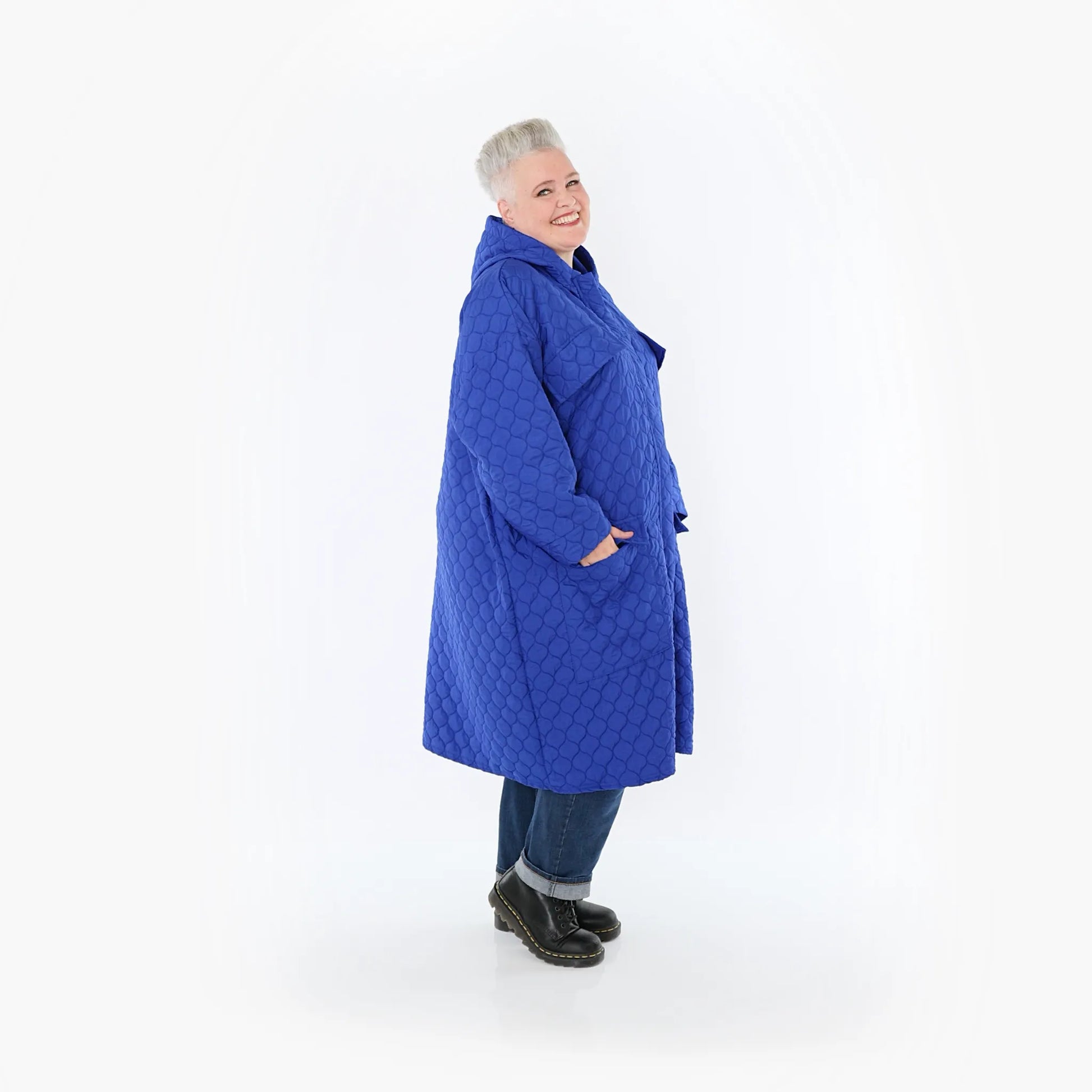  AKH Fashion Mantel in gerader Form, aus Materialmix, 1450.07044, Royalblau, Jacquard