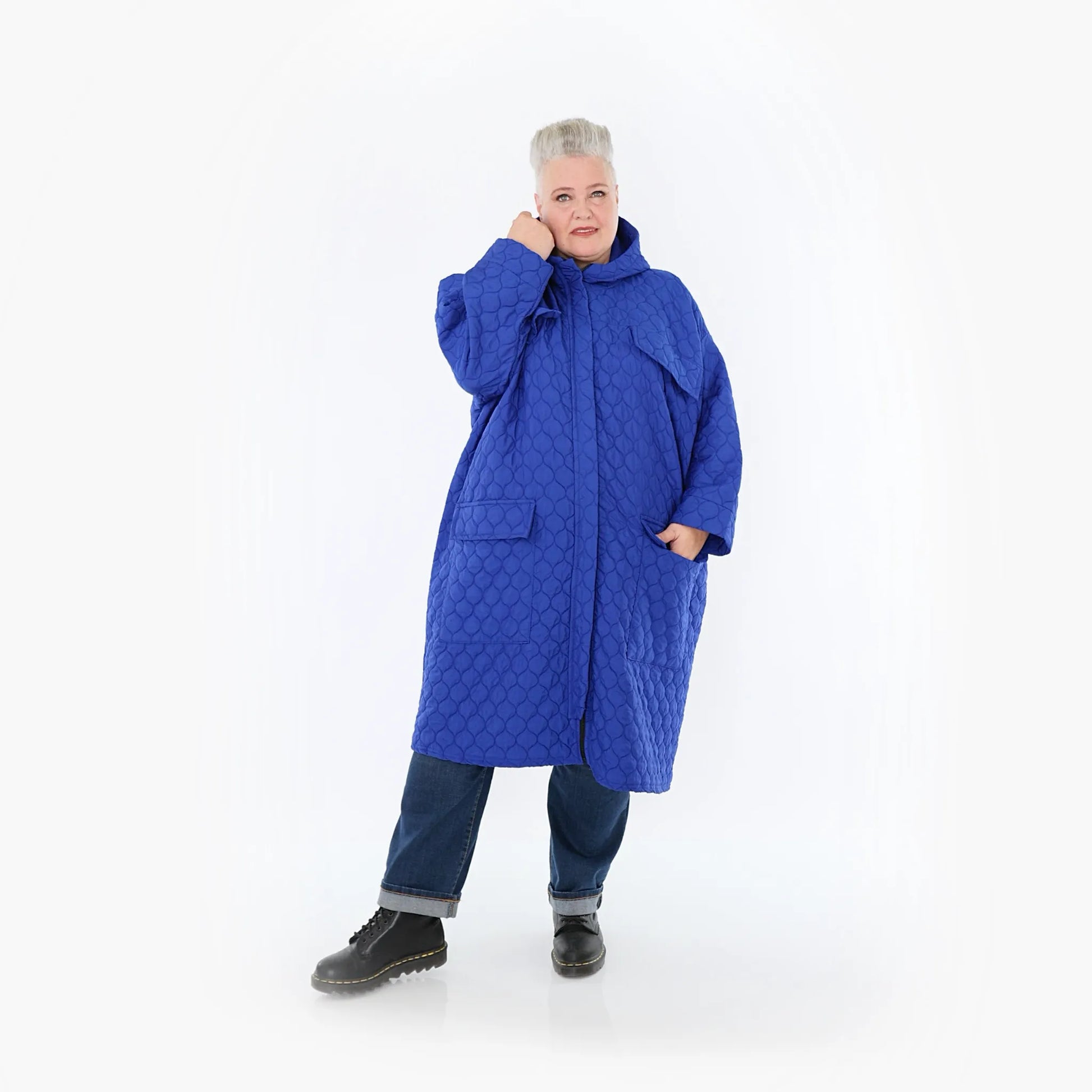  AKH Fashion Mantel in gerader Form, aus Materialmix, 1450.07044, Royalblau, Jacquard