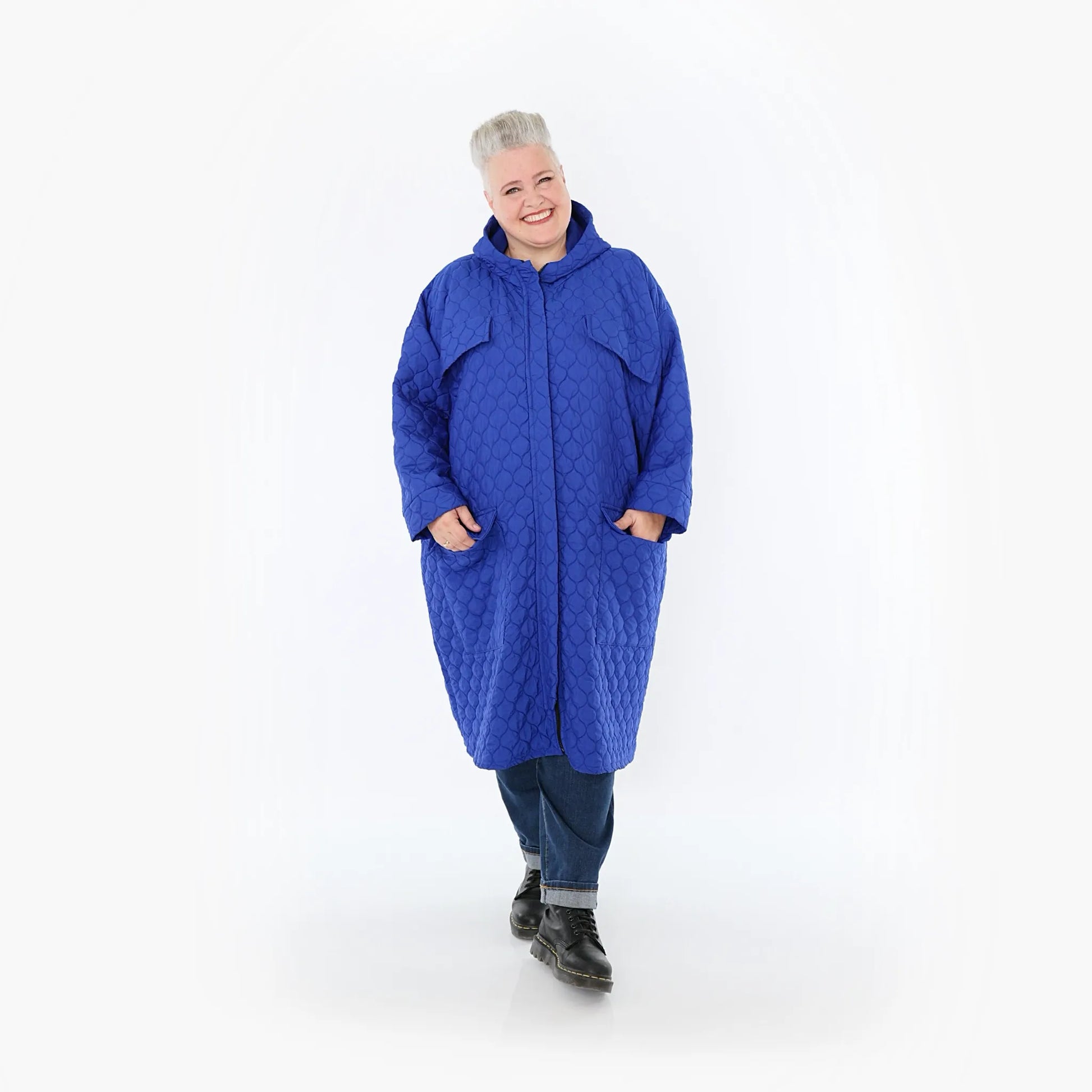  AKH Fashion Mantel in gerader Form, aus Materialmix, 1450.07044, Royalblau, Jacquard