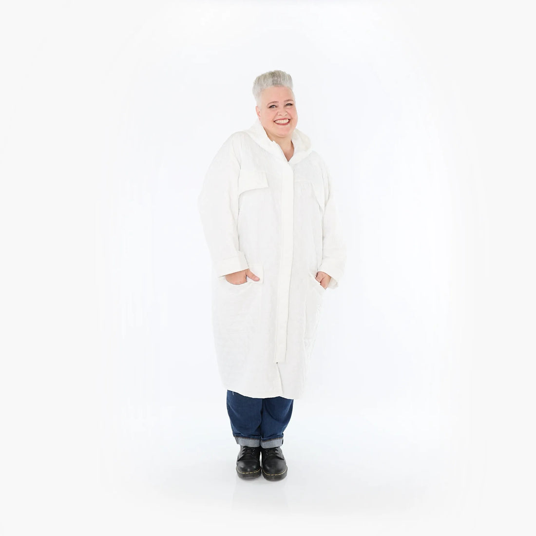  AKH Fashion Mantel in gerader Form, aus Materialmix, 1450.07044, Weiß, Jacquard, Schick