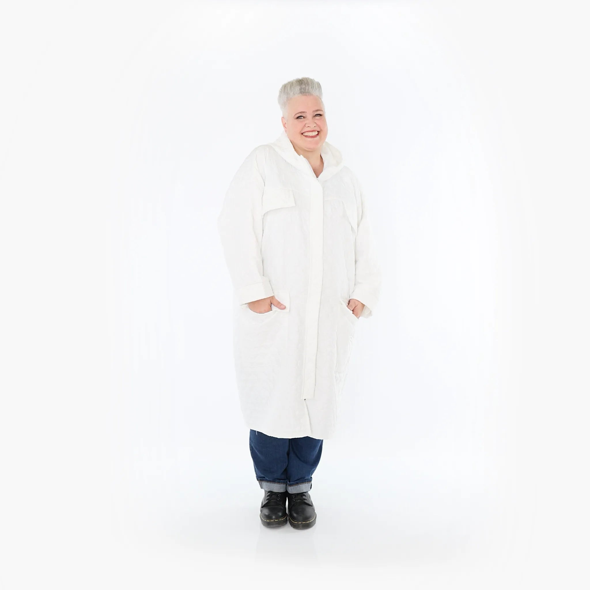 AKH Fashion Mantel in gerader Form, aus Materialmix, 1450.07044, Weiß, Jacquard, Schick