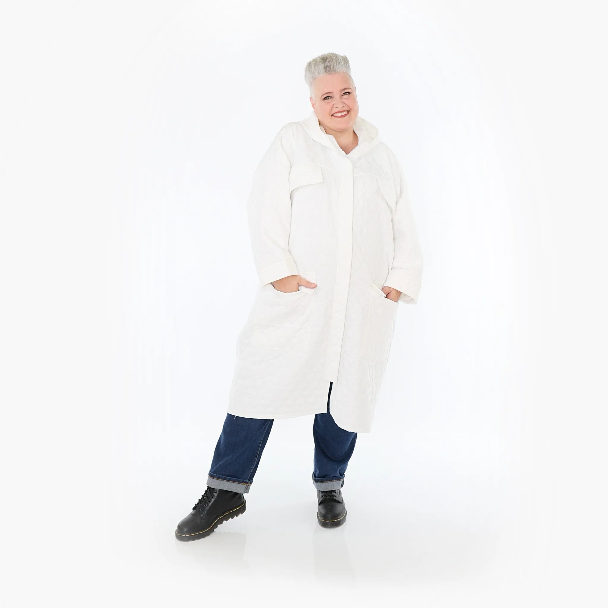  AKH Fashion Mantel in gerader Form, aus Materialmix, 1450.07044, Weiß, Jacquard, Schick