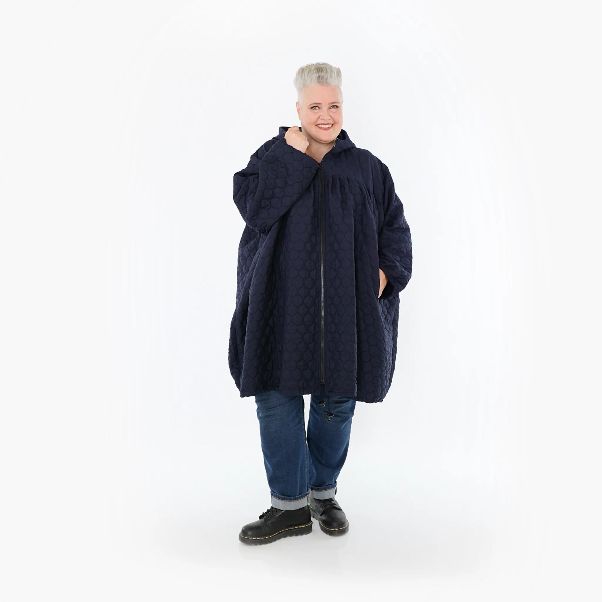  Ballonjacke von AKH Fashion aus Materialmix, 1450.07045, Navy, Jacquard, Schick, Modern