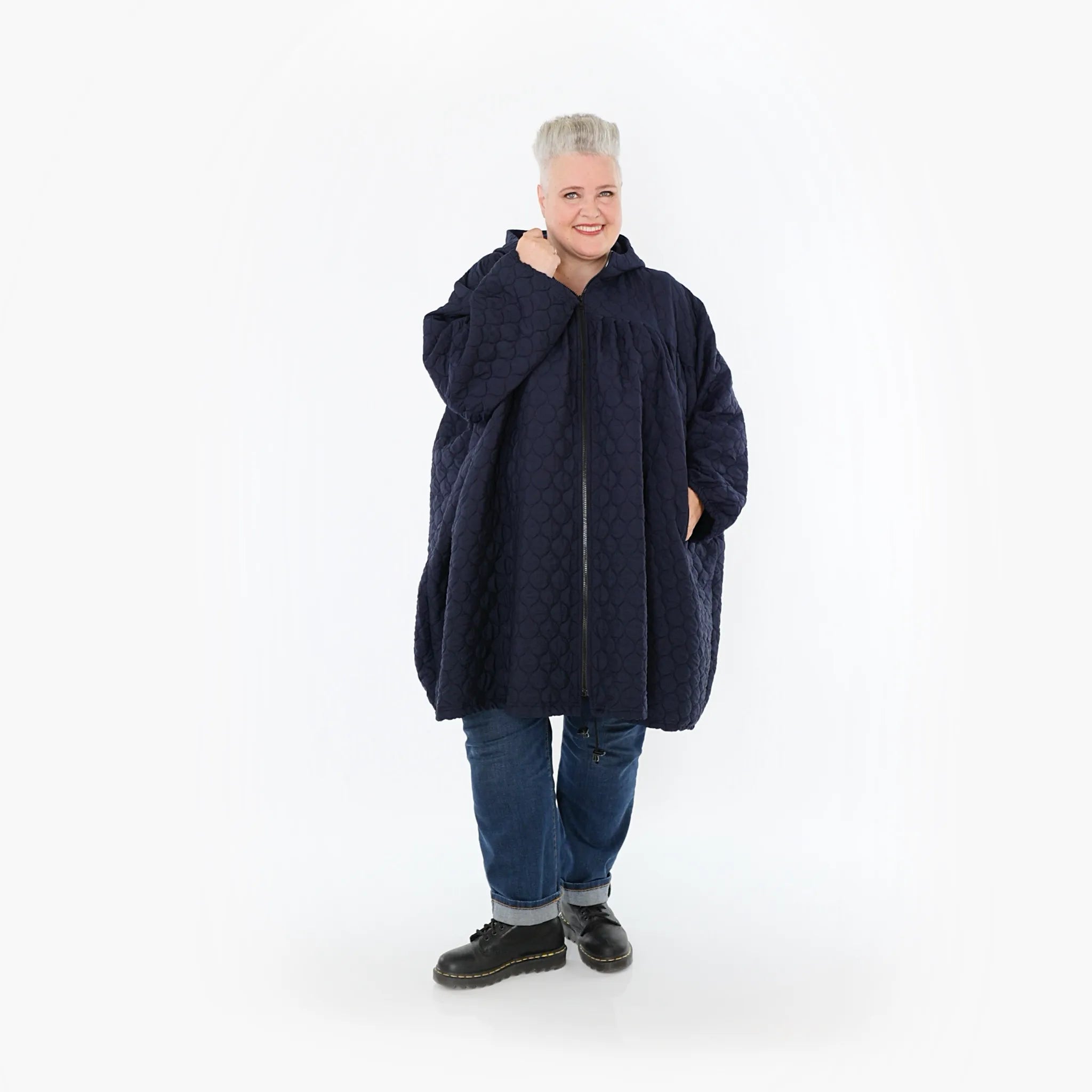  Ballonjacke von AKH Fashion aus Materialmix, 1450.07045, Navy, Jacquard, Schick, Modern