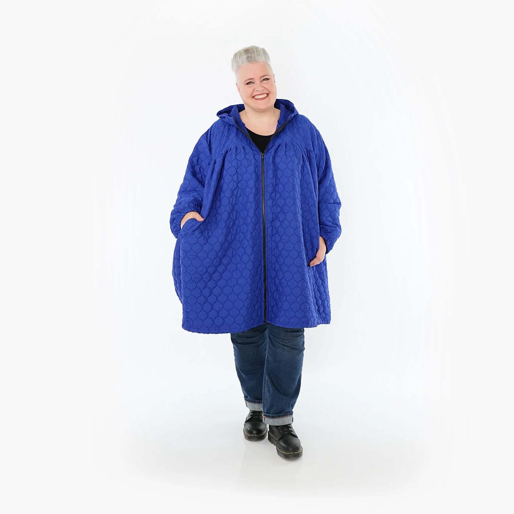  Ballonjacke von AKH Fashion aus Materialmix, 1450.07045, Royalblau, Jacquard, Schick