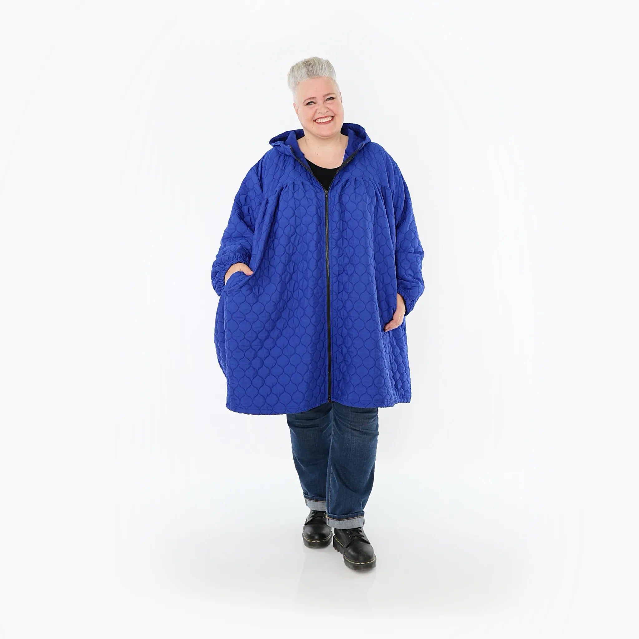  Ballonjacke von AKH Fashion aus Materialmix, 1450.07045, Royalblau, Jacquard, Schick